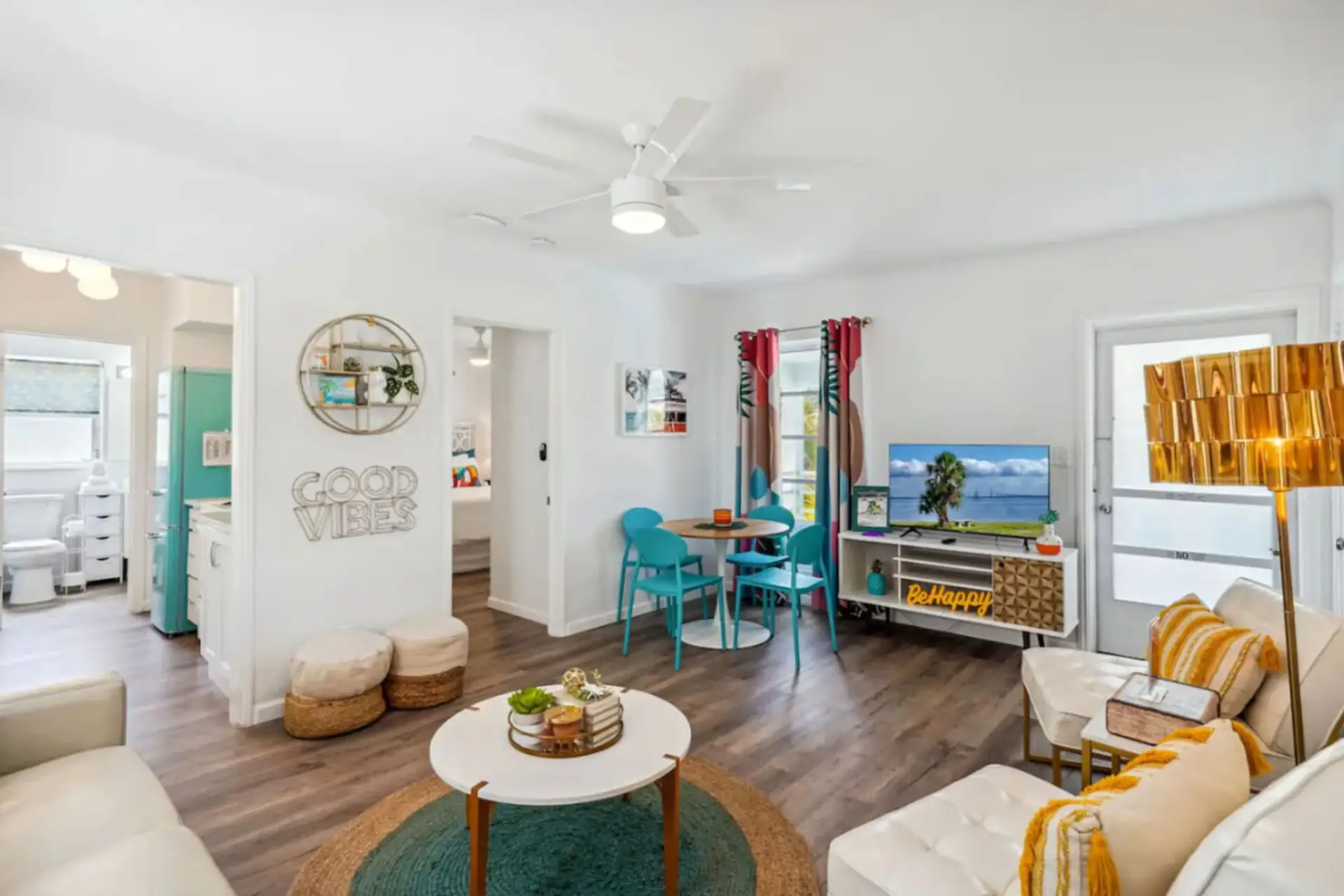 Open living & dining space w/ bright accents, perfect for gathering or unwinding.