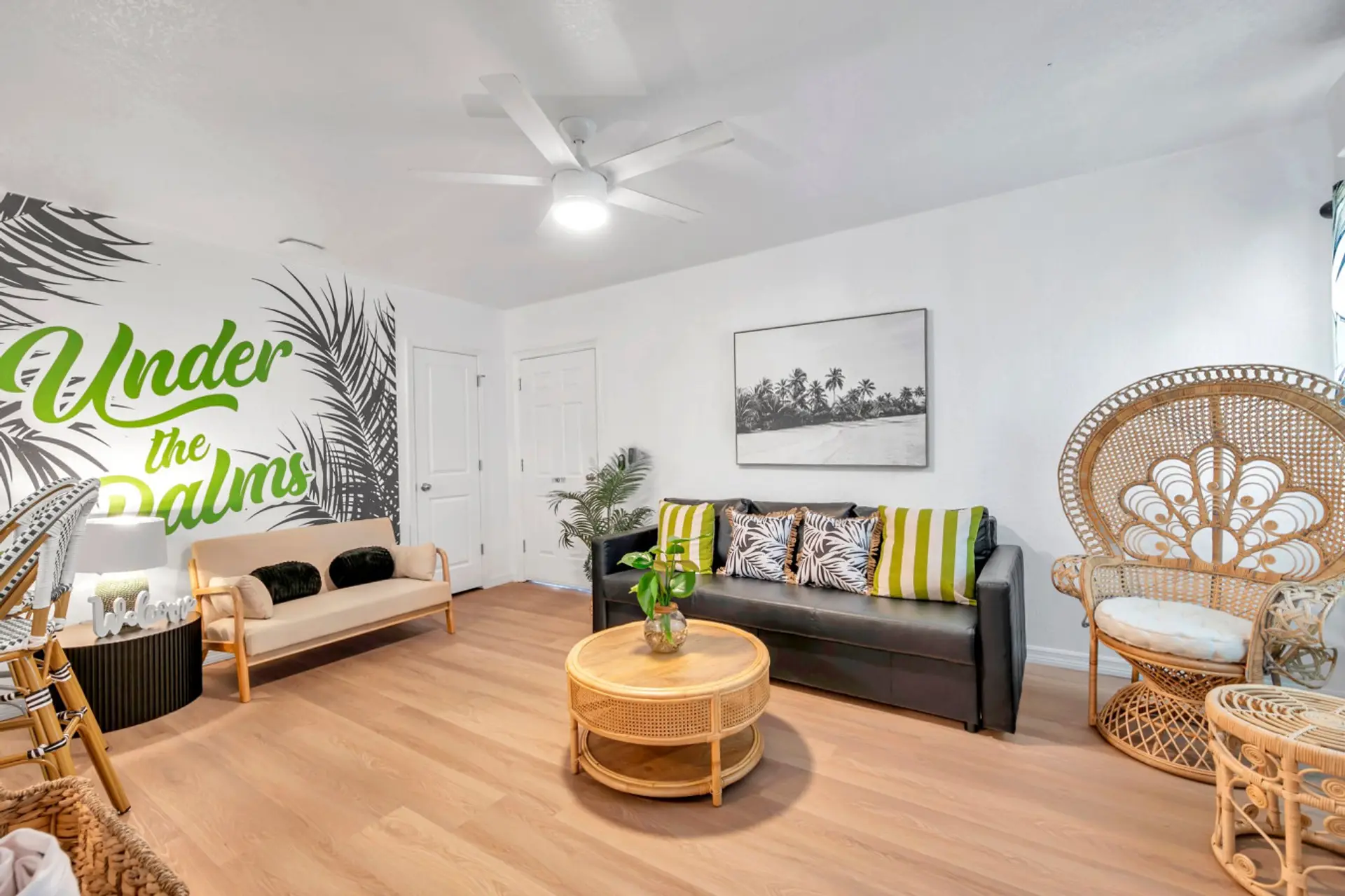 Bright living room w/ cozy seating, natural textures & a relaxed, welcoming vibe