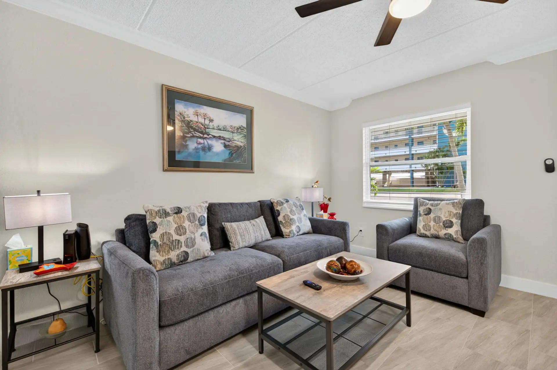 Inviting living room w/ comfy seating, soft light, and space to relax after a full day out.