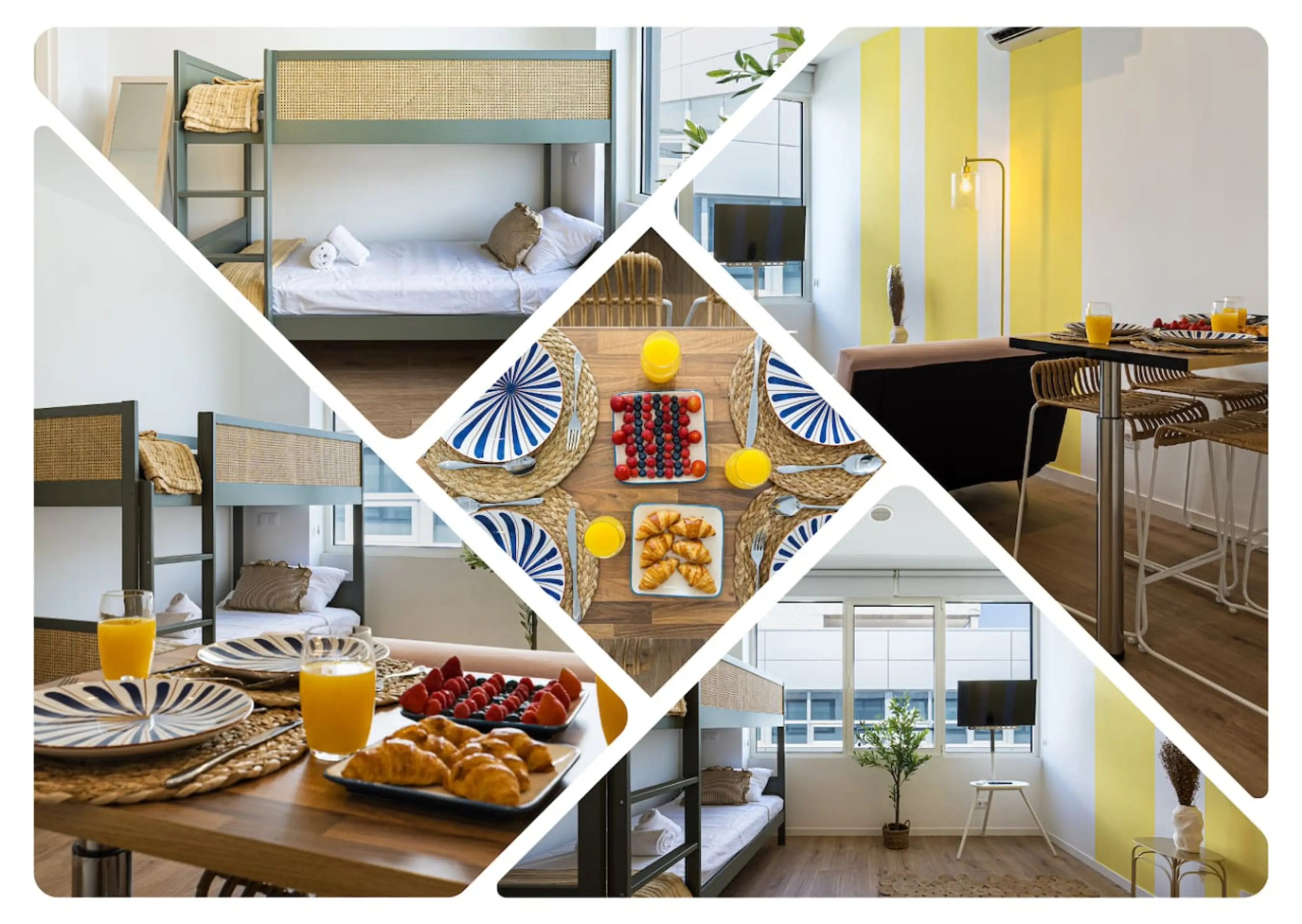 Bunk Room: Stylish bunk beds and a vibrant dining area—perfect for fun-filled group getaways!
