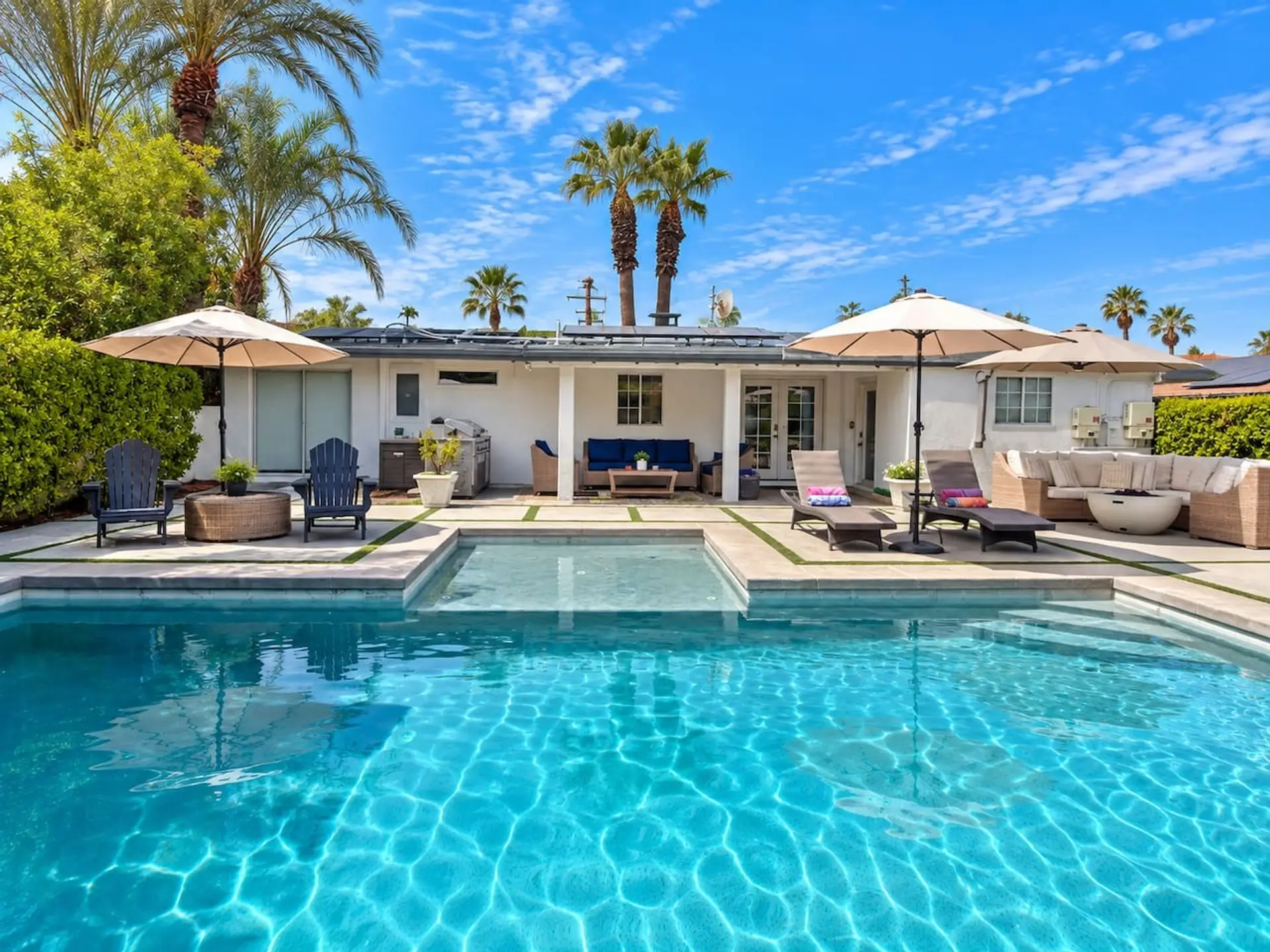 Make a splash in your private saltwater pool under the Palm Desert sun.