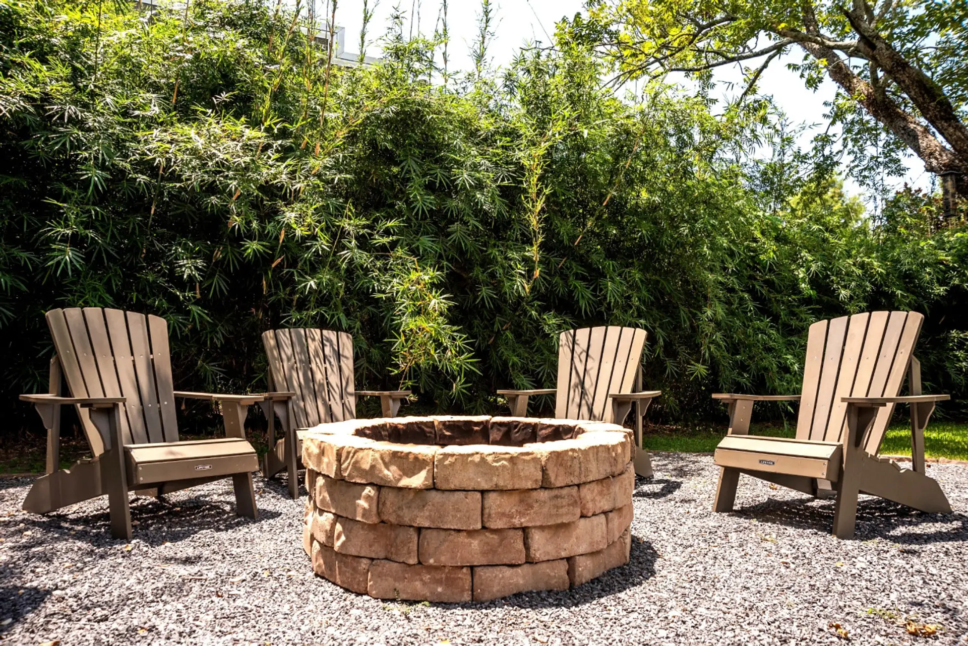 Blue Heron's grounds include a lovely fire pit gathering area.