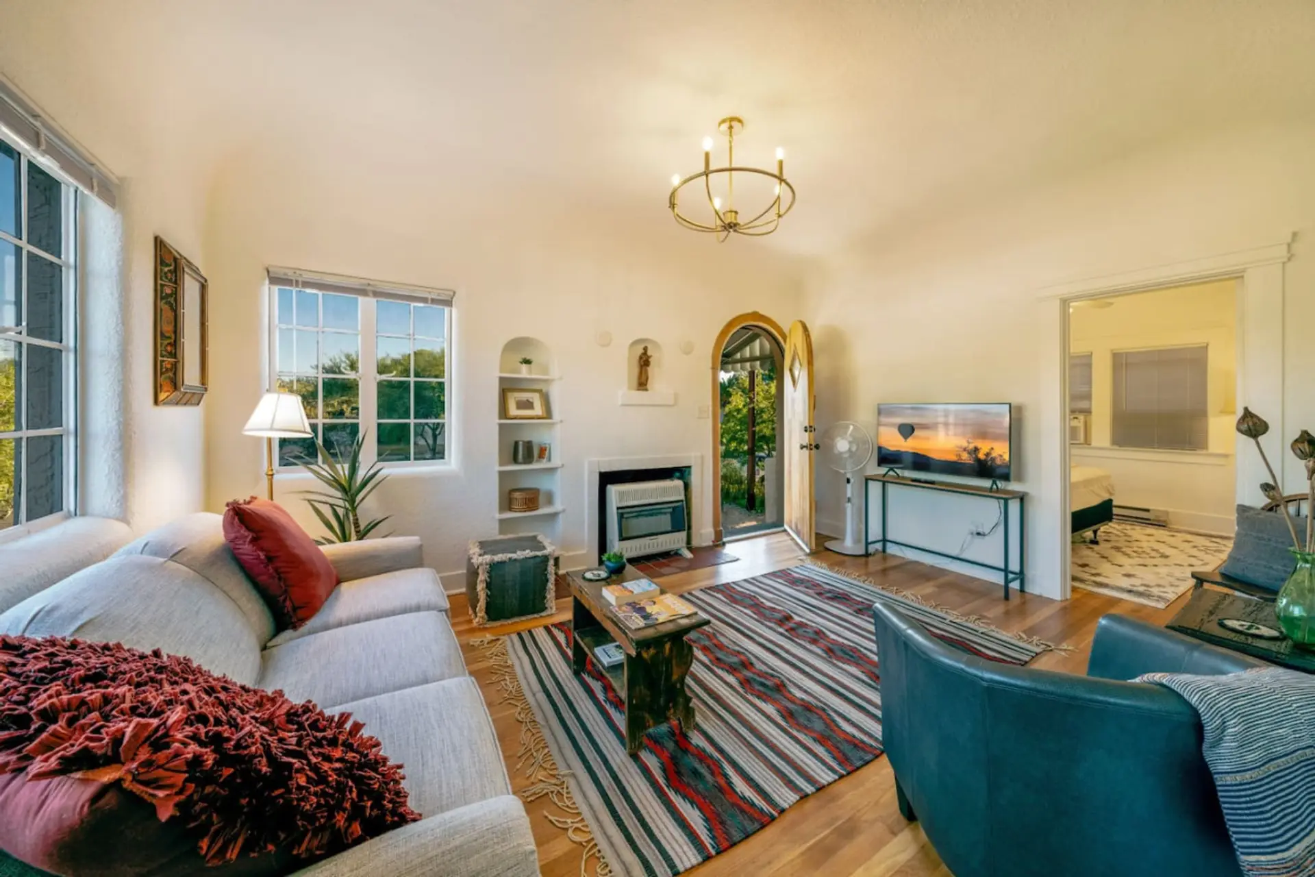 Living room with historic southwestern character — original details, modern comfort