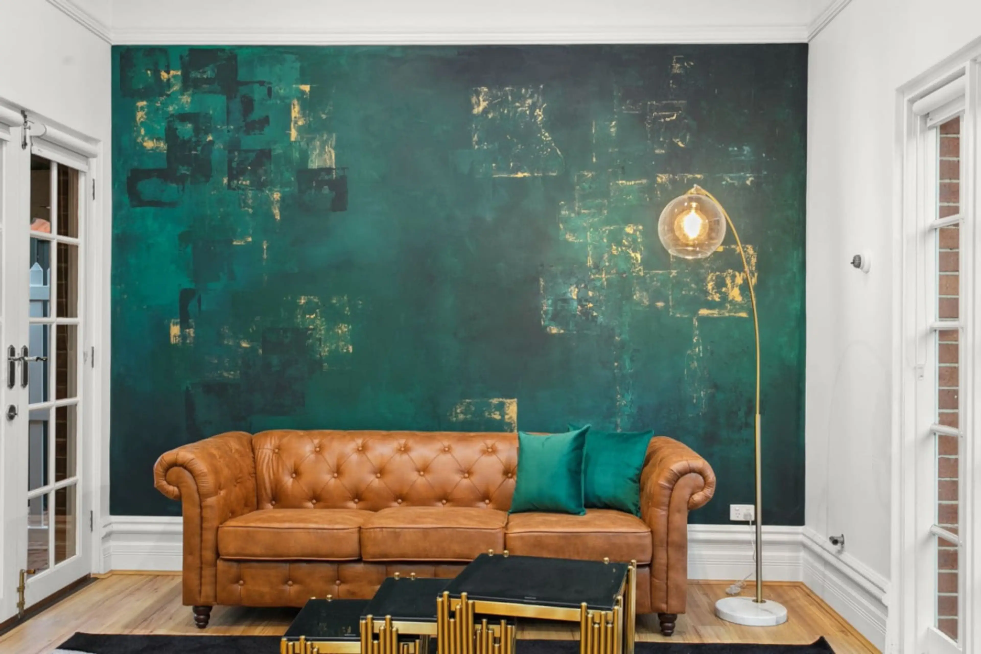 Striking Art Deco living space with statement design and rich textures