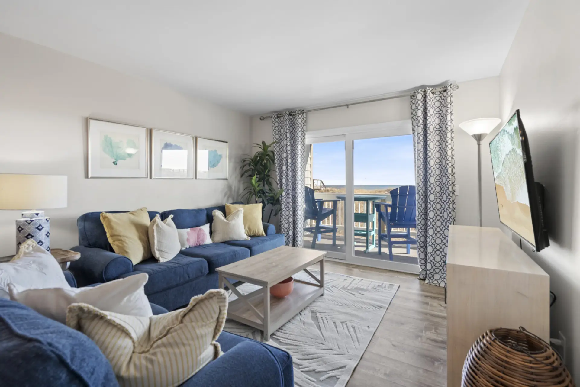 Living room with comfortable couches and smart TV