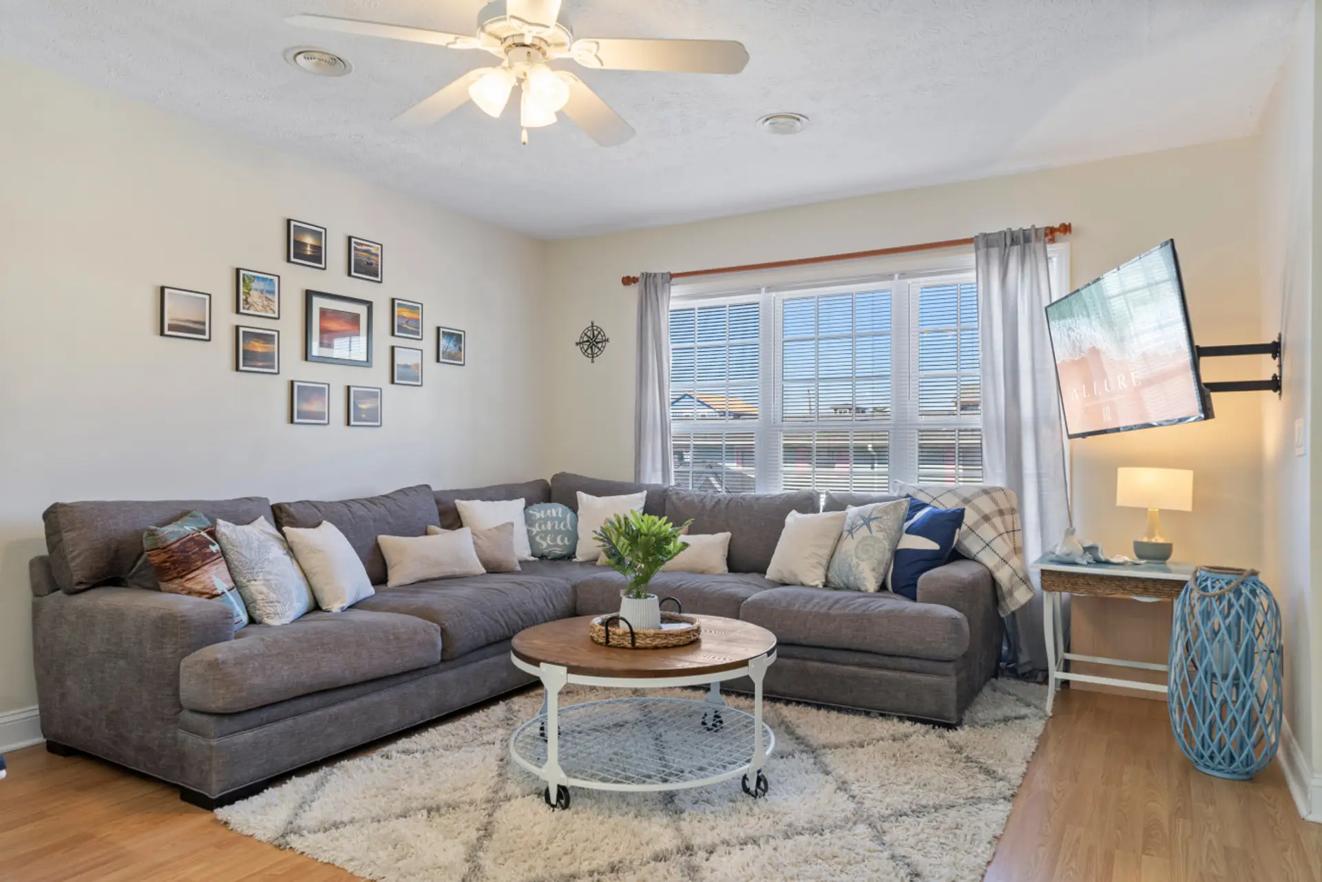 Large, comfortable, living room seating with smart TV