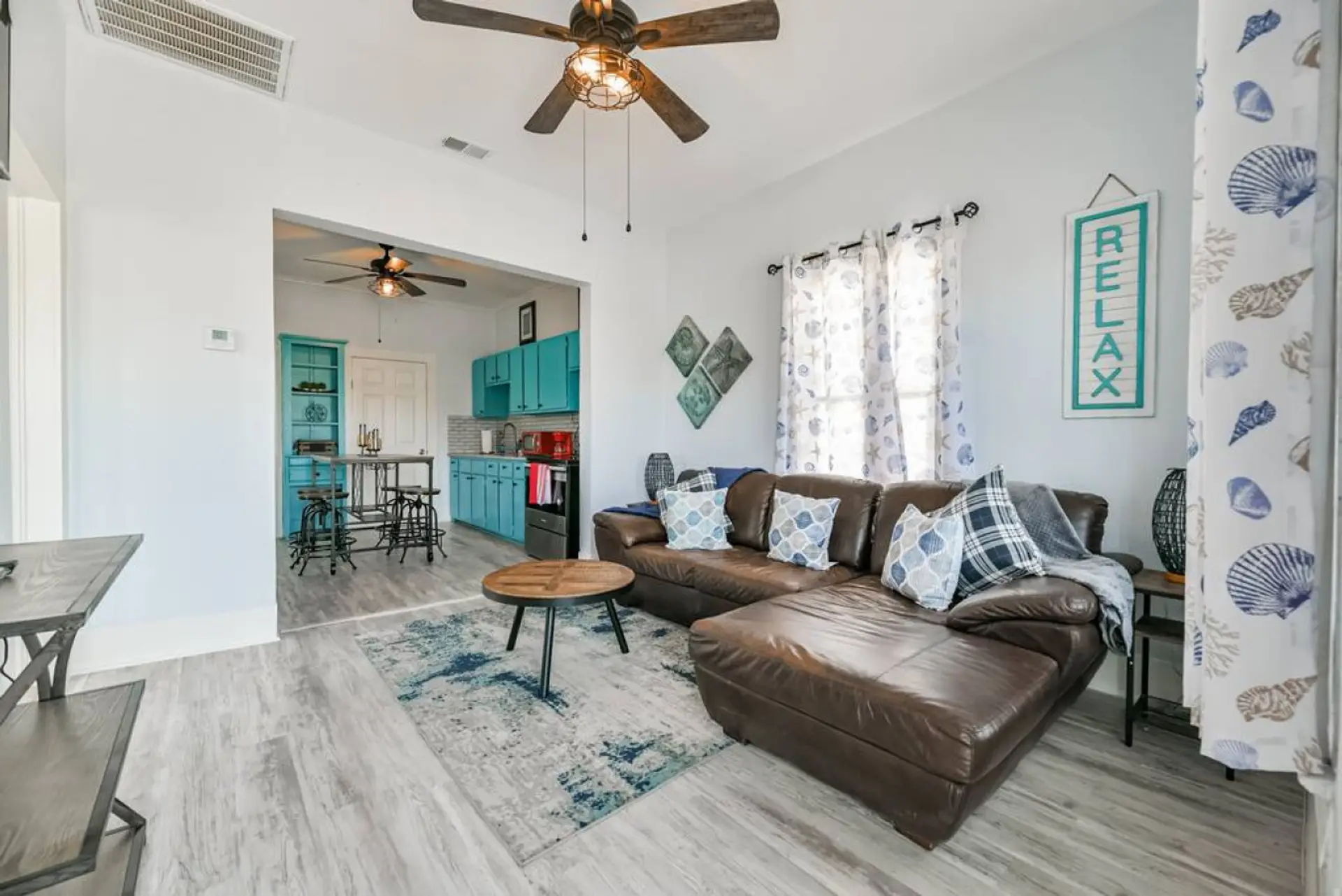 Light and bright living room with beach decor
