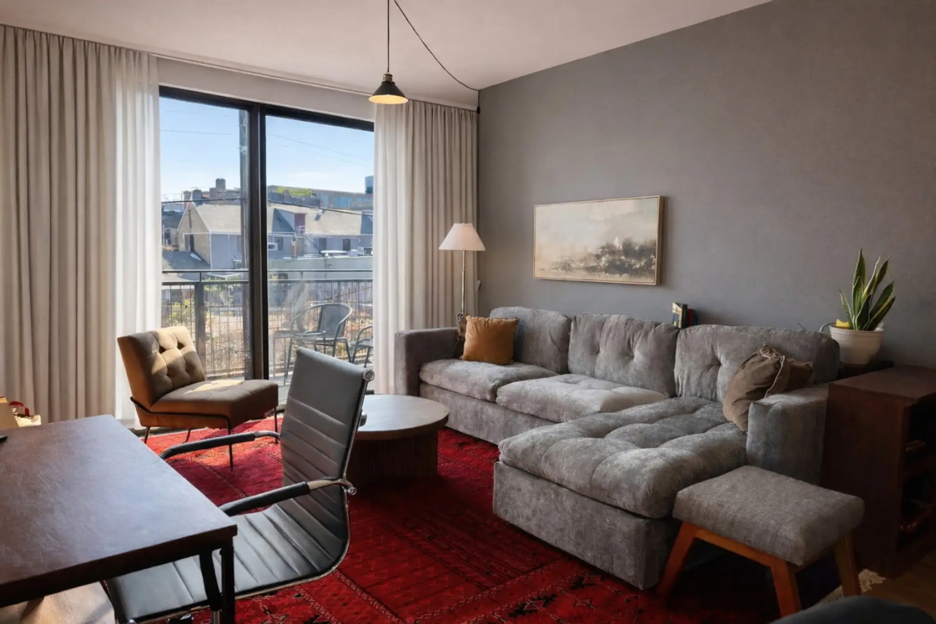 An open, light-filled space perfect for work, rest, and some fresh air on your private balcony