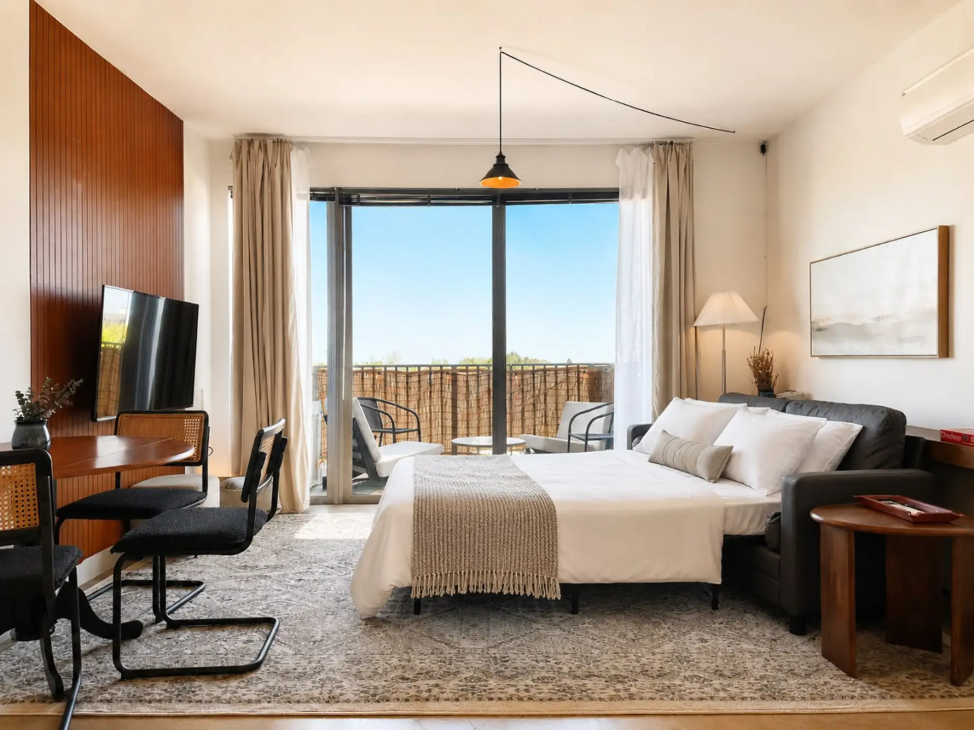 The sofa bed adapts to your schedule, transitioning seamlessly from a midday lounge spot to a restful queen-sized bed