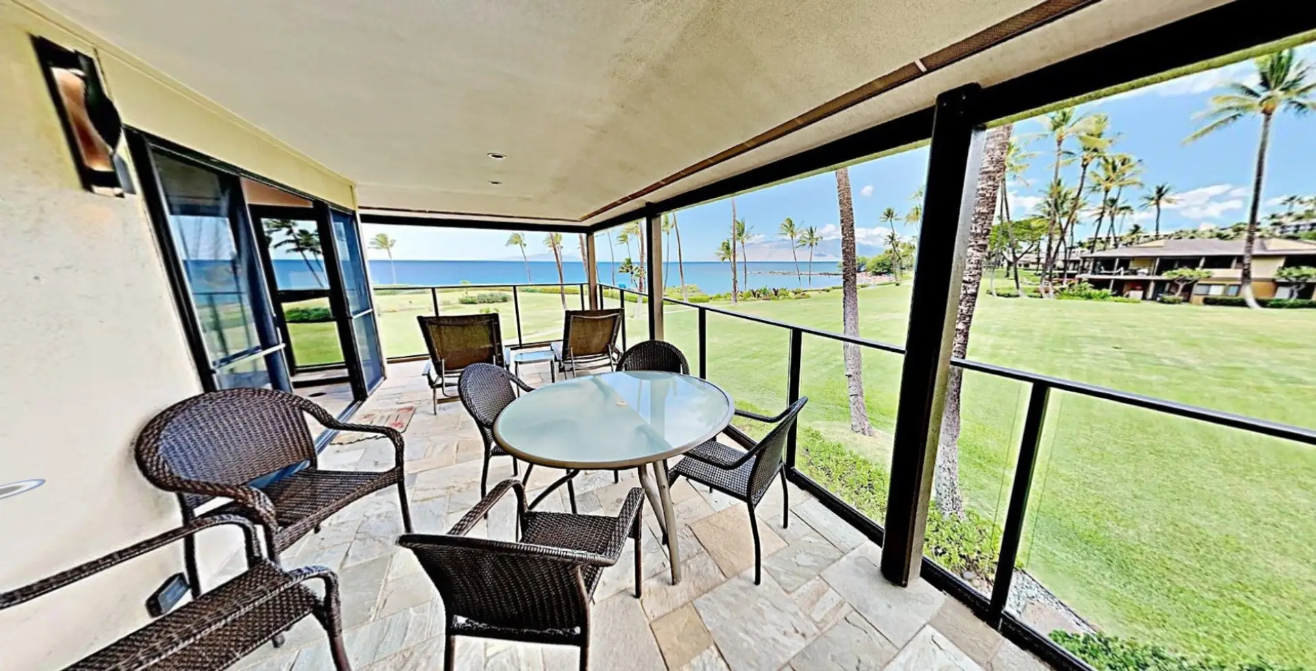 View of lanai from entrance to Ka Lua bedroom with great perspective of space and views