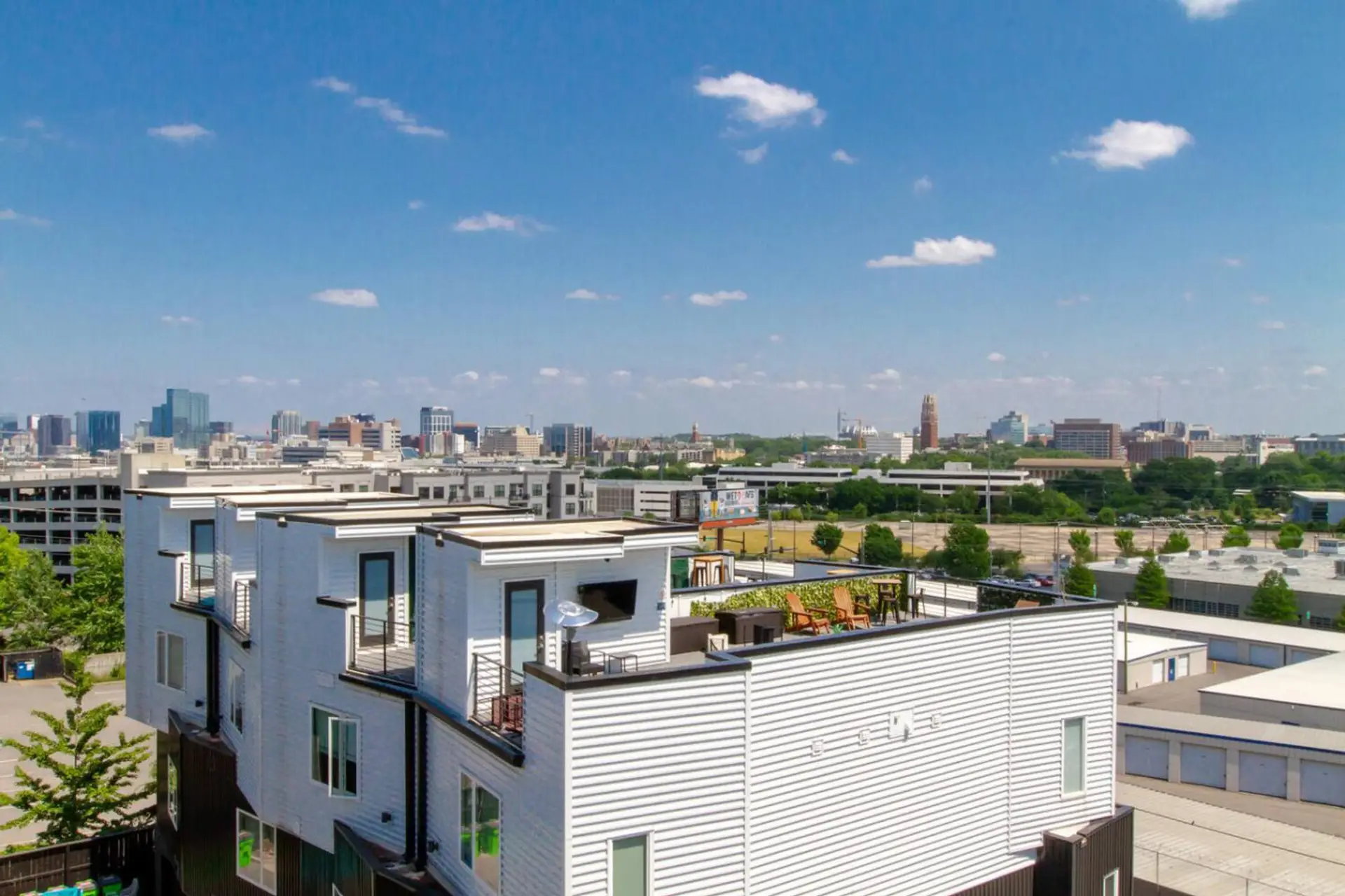 Rooftop perch overlooking the Nashville skyline and surrounding townhomes