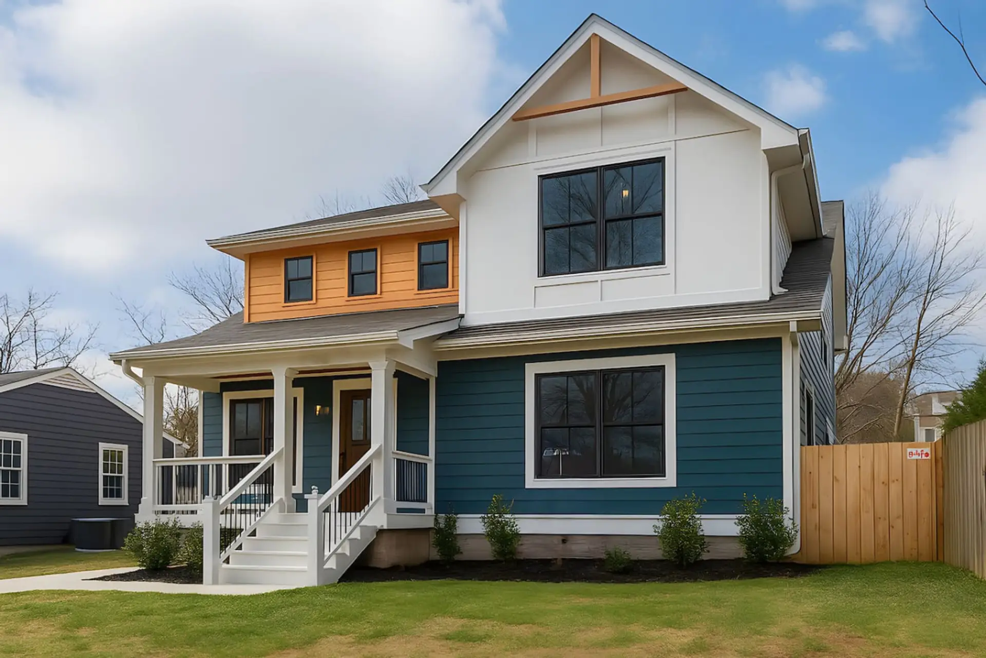 Classic two-story exterior with a covered front porch and tidy curb appeal
