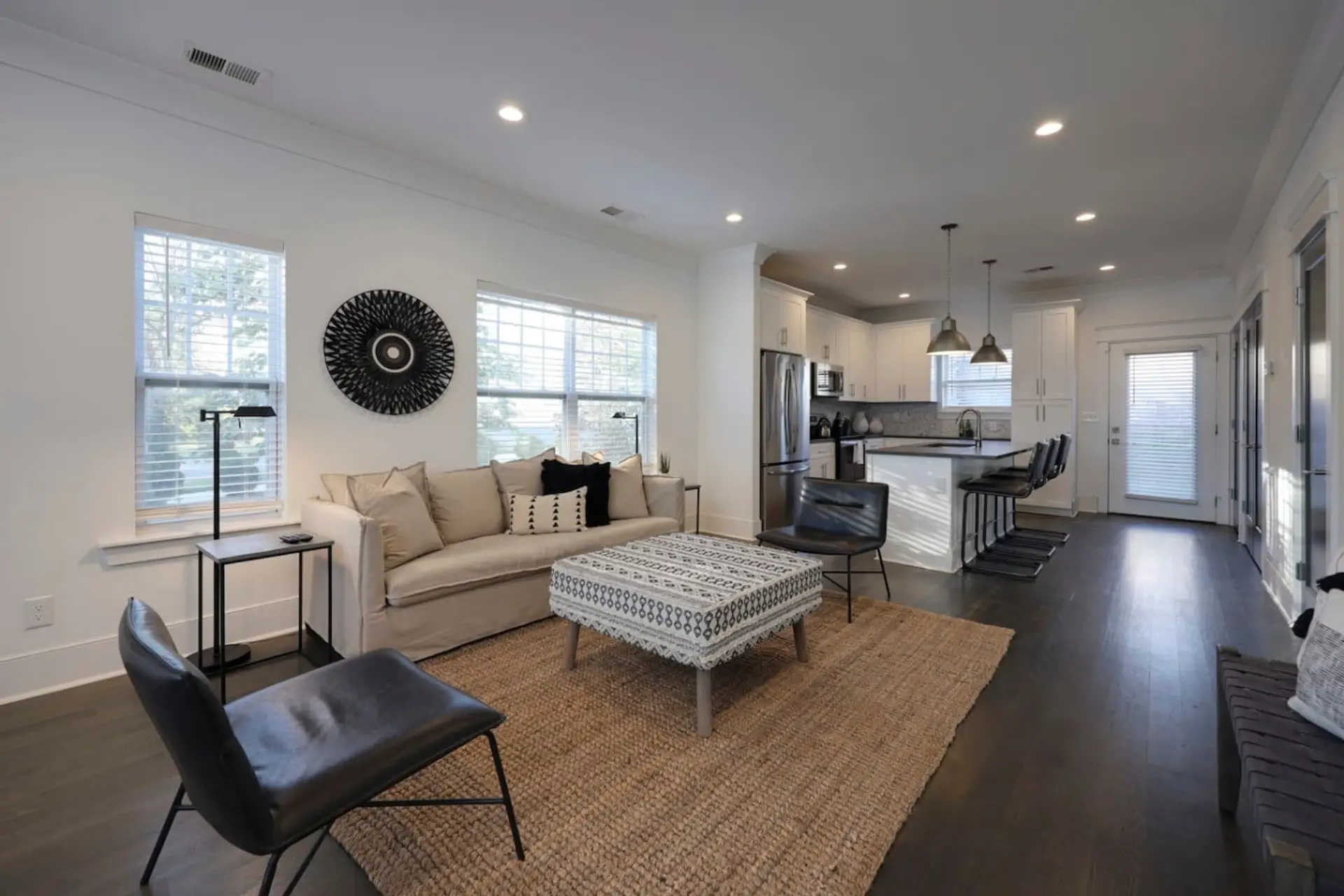 Open-concept living area with kitchen views