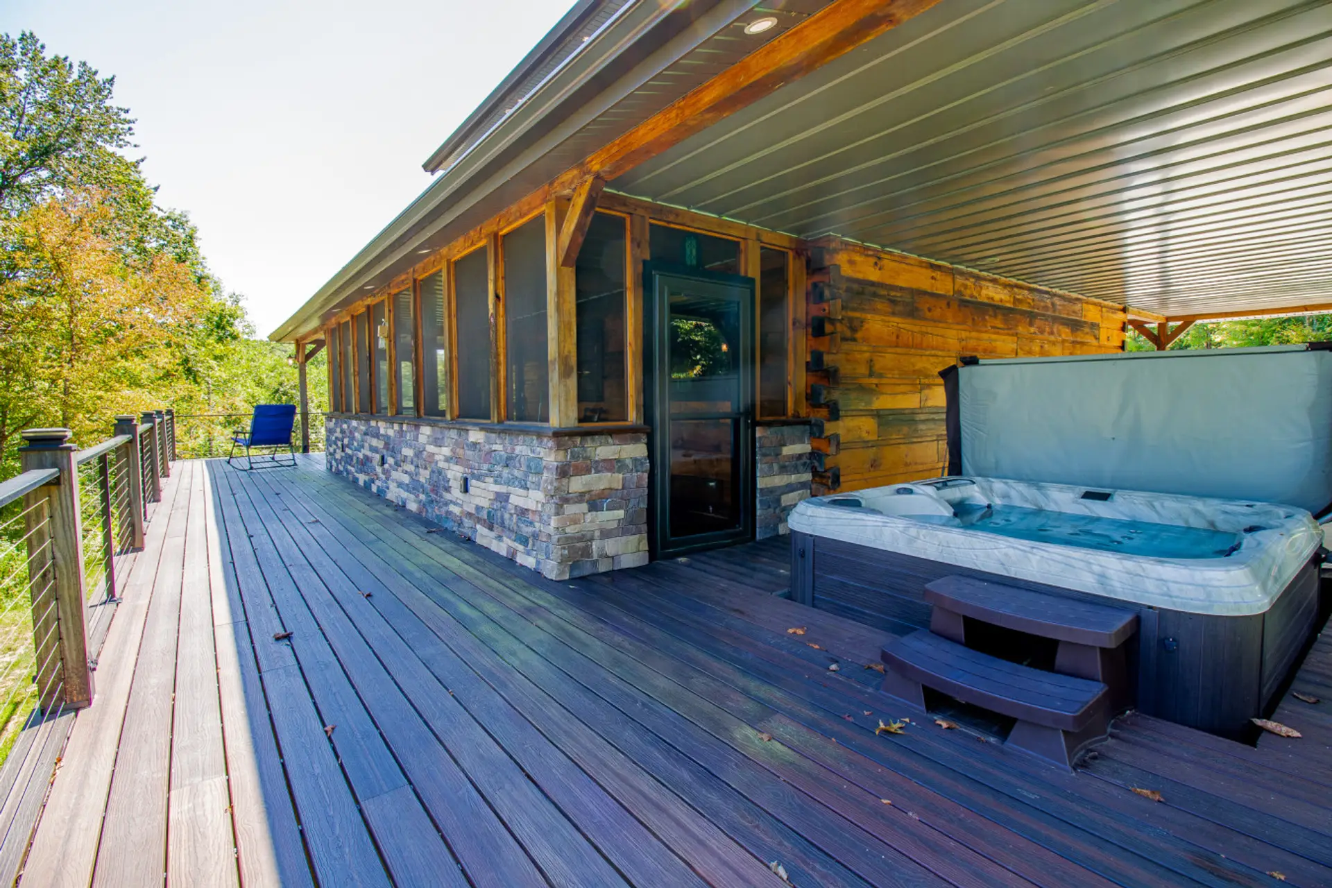 Hot tub on covered deck