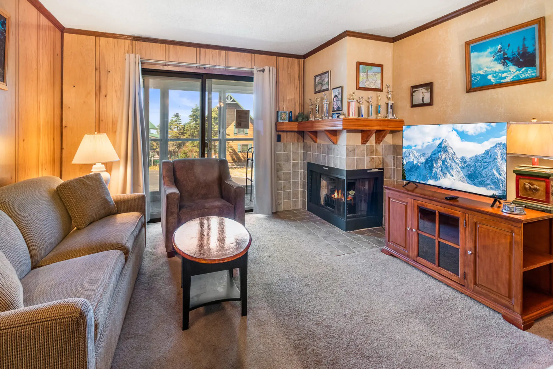 Living room with Electric Fireplace and Smart TV