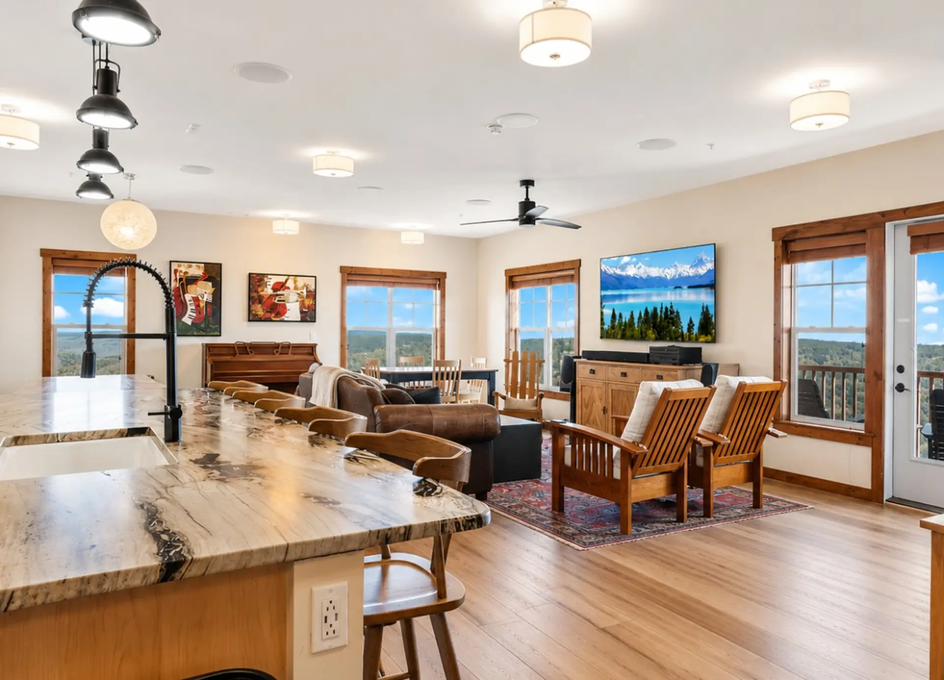 Stylish open-concept design blends comfort and mountain charm