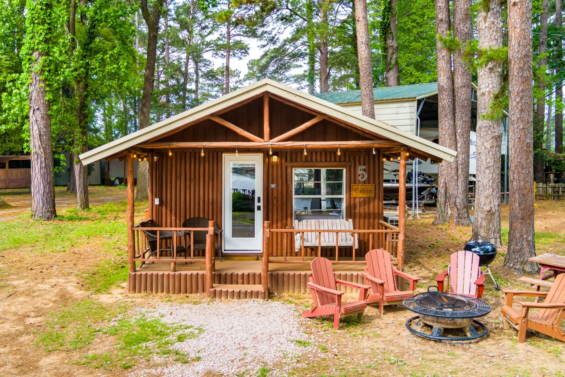 Grill, picnic table and firepit with chairs
