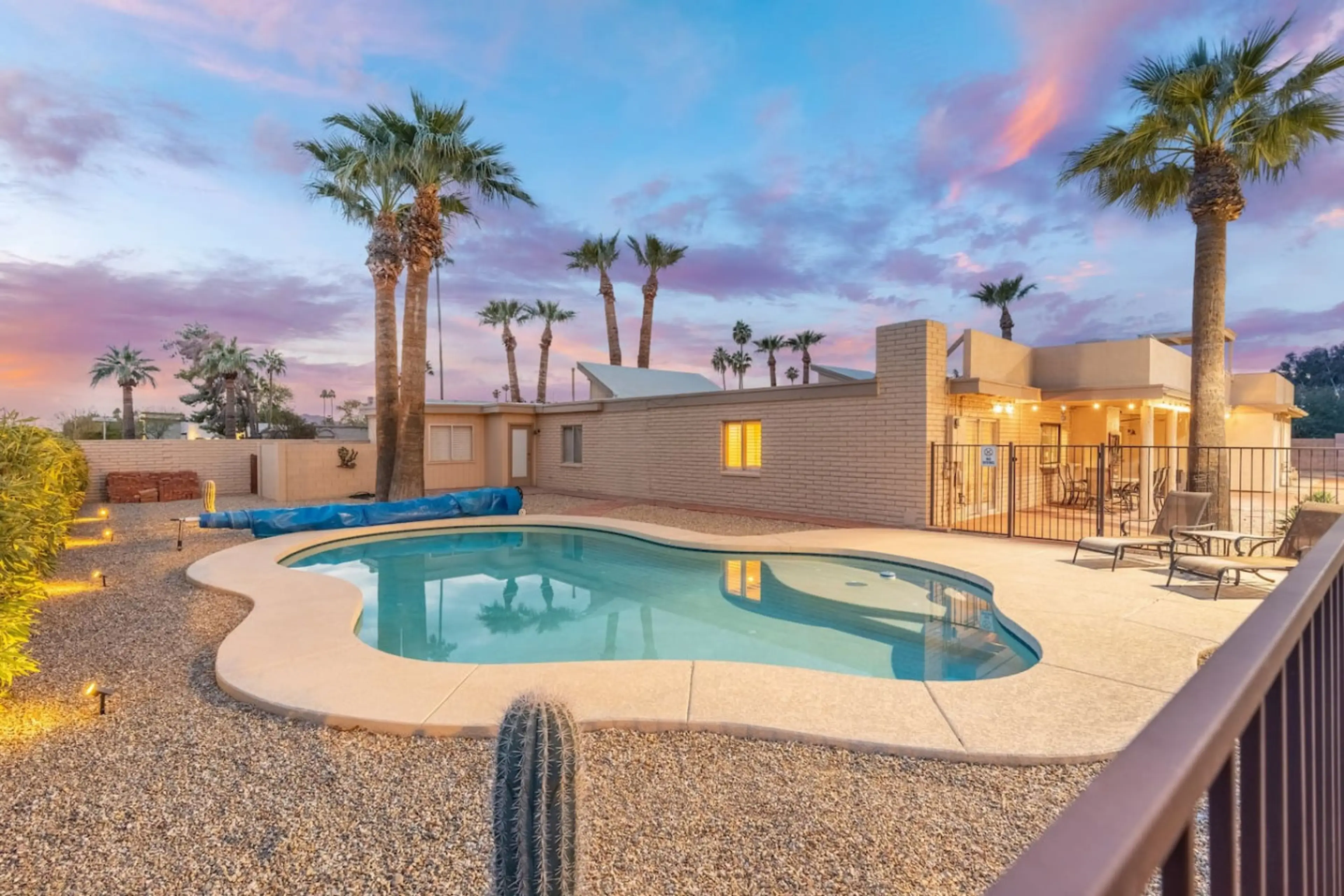Take a dip in the heated pool under the sun in your private backyard oasis.