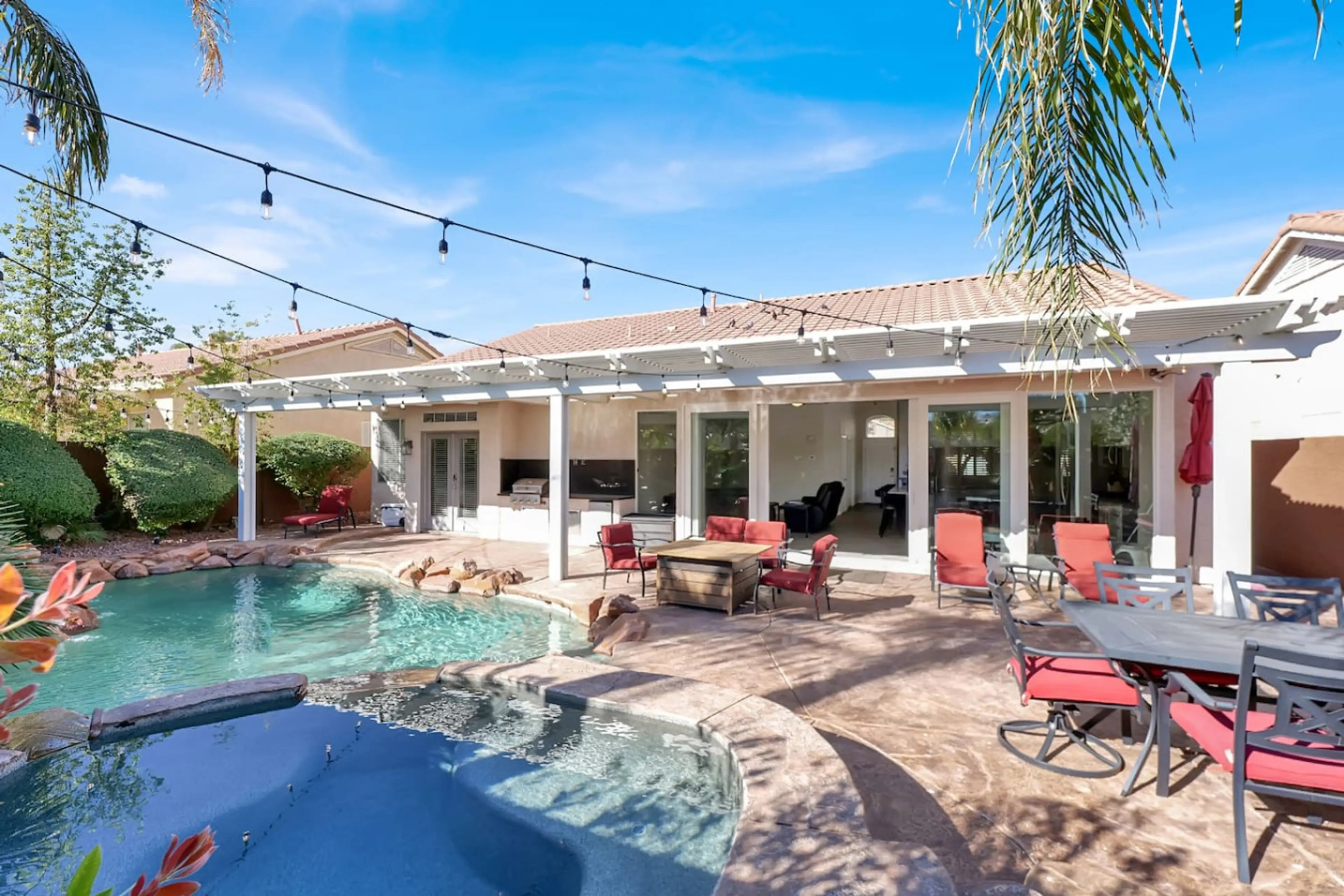 Unwind in style by the waterfall pool, your private oasis of relaxation.