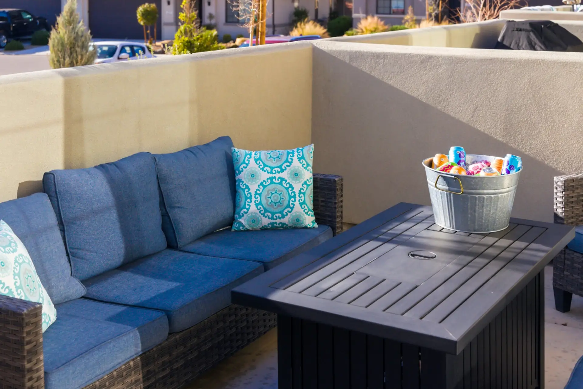 Outdoor Lounge: Relax in style on plush seating, perfect for sunny afternoons or evening chats!