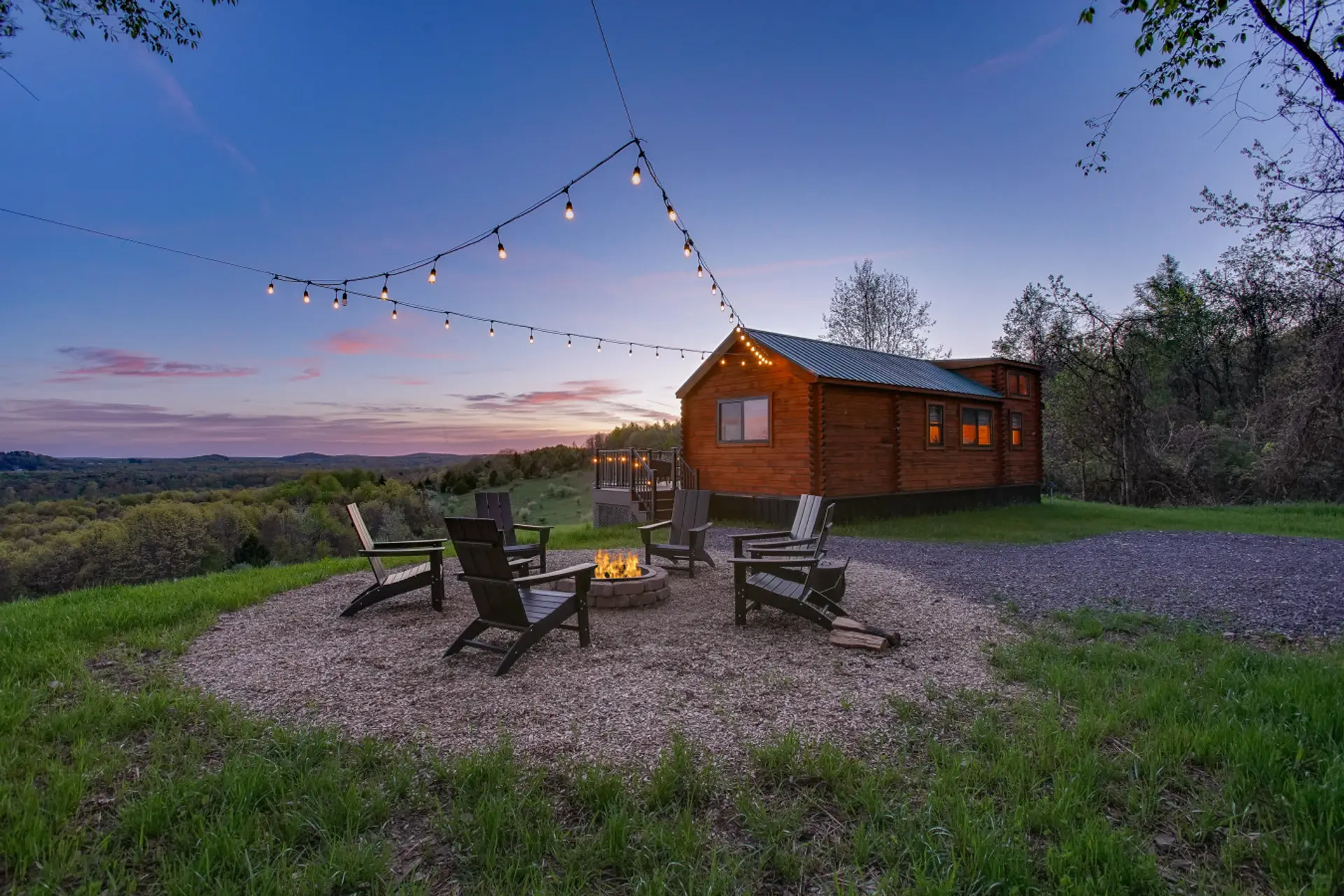 Mountain views, relax by the fire under sunset skies