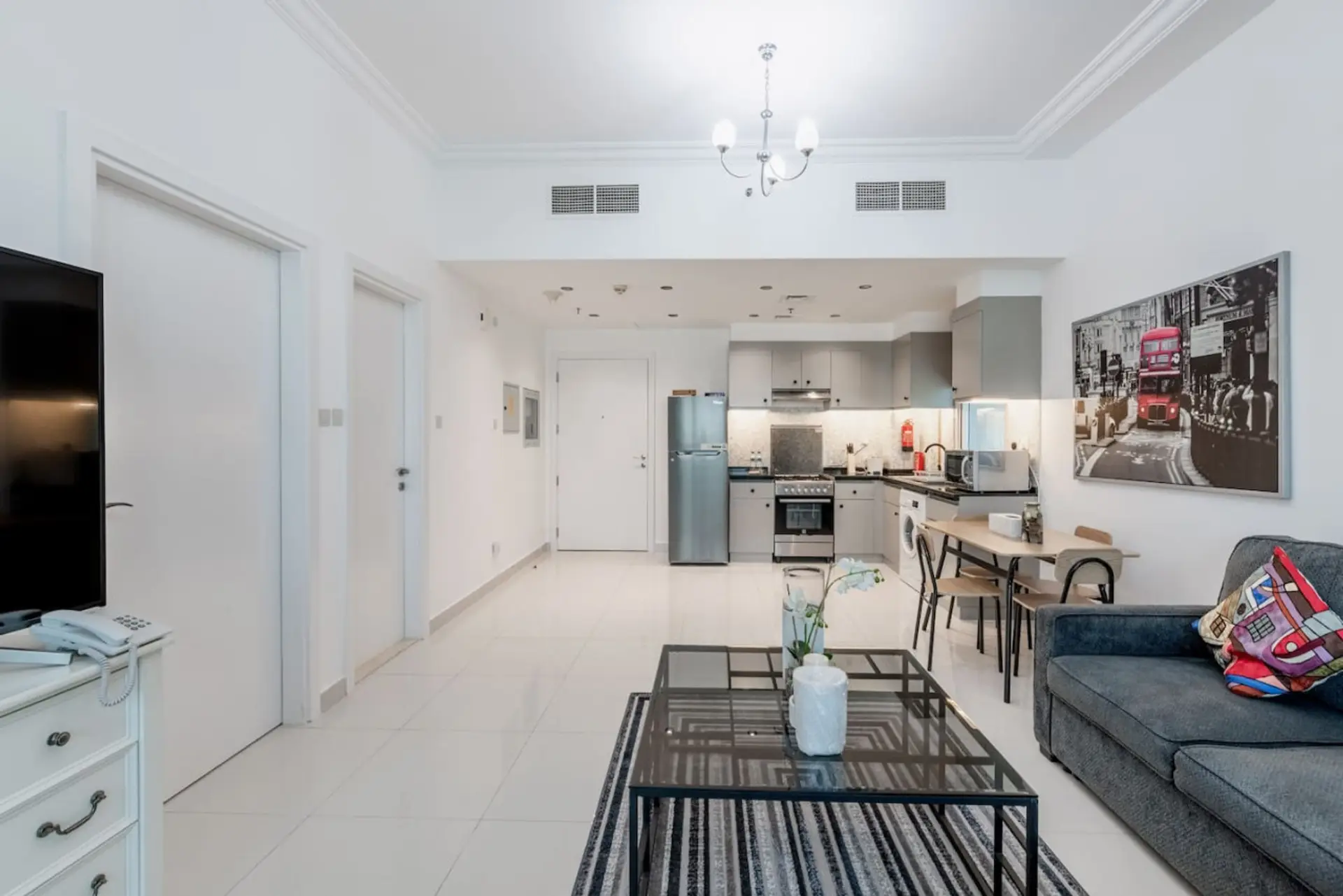 Living Room, Dining and Kitchen Areas