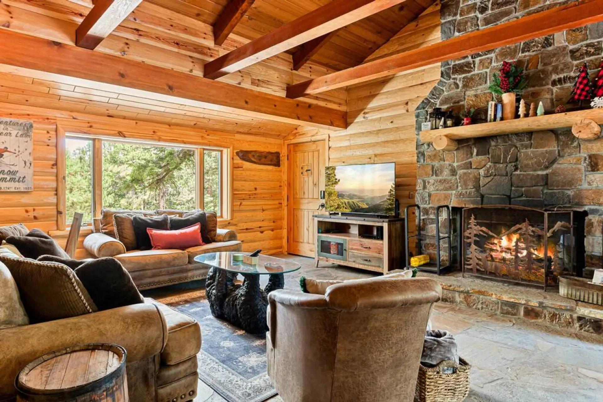 Relax and enjoy the wood burning fireplace in the living room while streaming your favorite shows.