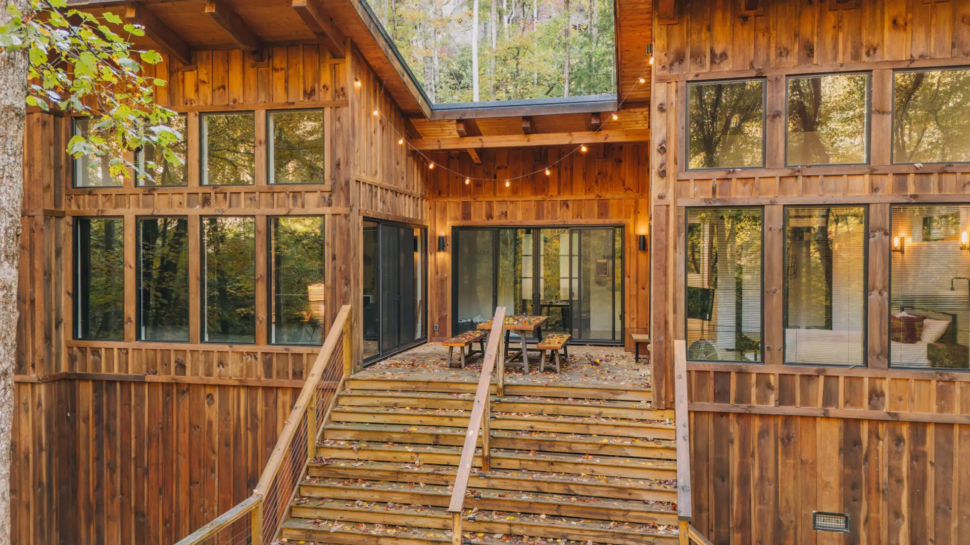 Evenings are best spent here — under the string lights, surrounded by forest views, and the peaceful sounds of nature echoing through the trees.