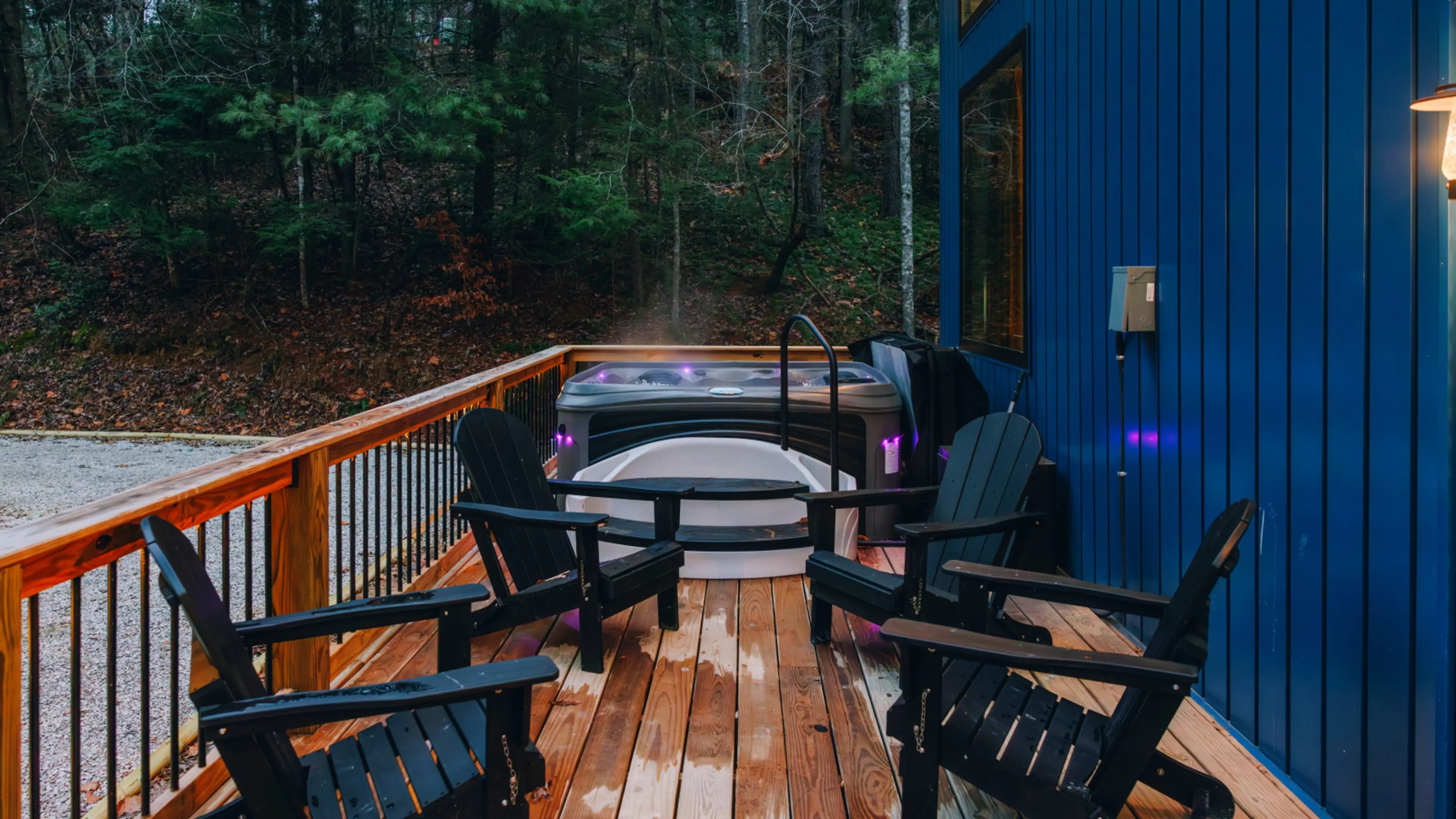 Whether it’s morning coffee in the Adirondack chairs or a midnight soak in the hot tub, this deck is your front-row seat to nature.
