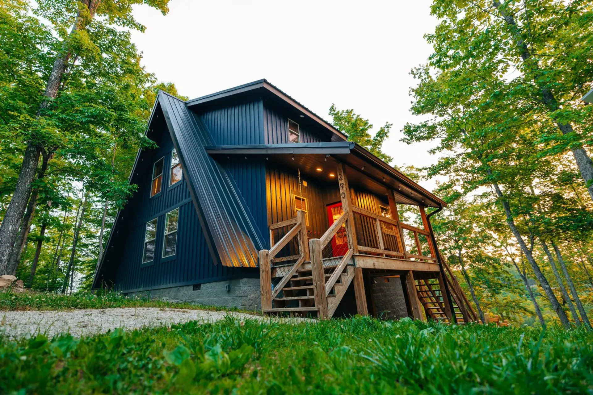 Arrive at this modern A-frame cabin tucked in the trees, ready for your Red River Gorge weekend getaway