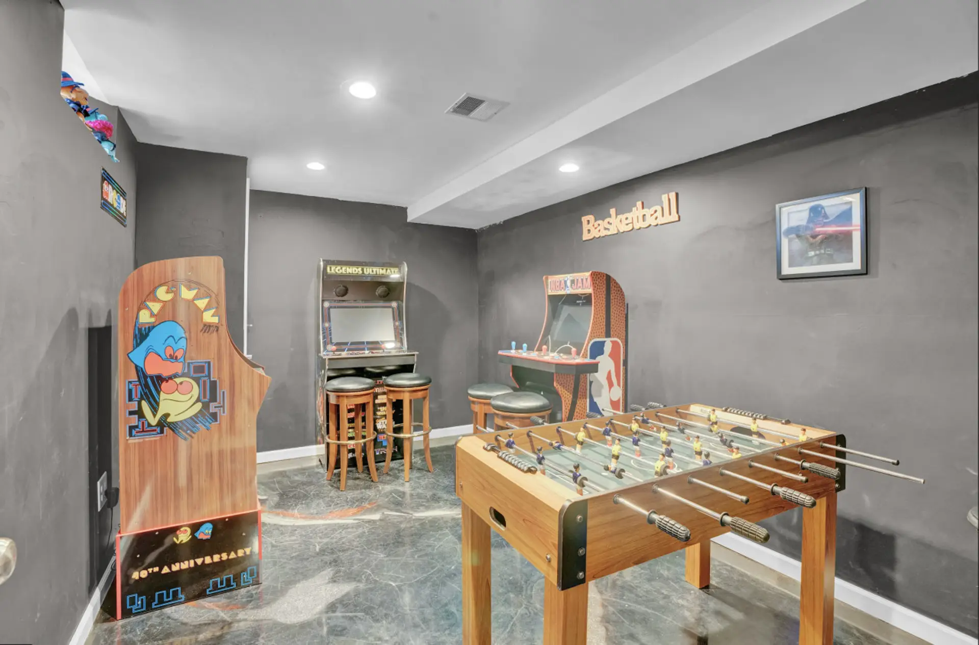 Step into fun! Our arcade room awaits, complete with a thrilling game of foosball for endless entertainment.