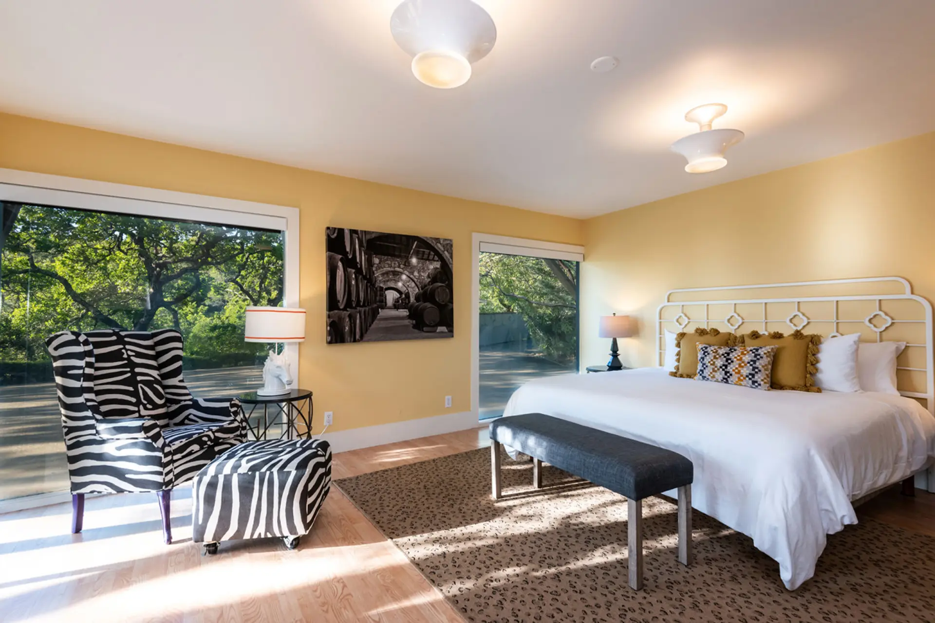 Emmersed in nature sleep will come easily with the large windows and king sized bed.