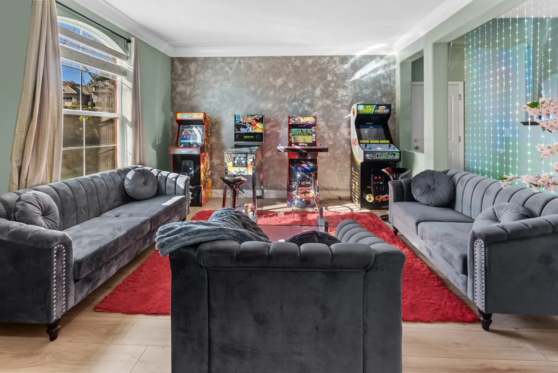 Plenty of room to unwind and have fun with a large seating area and full-sized arcade games!