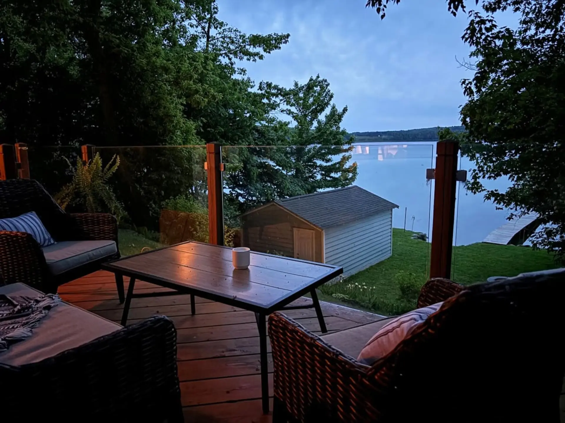 Patio with Seating and Lake Views