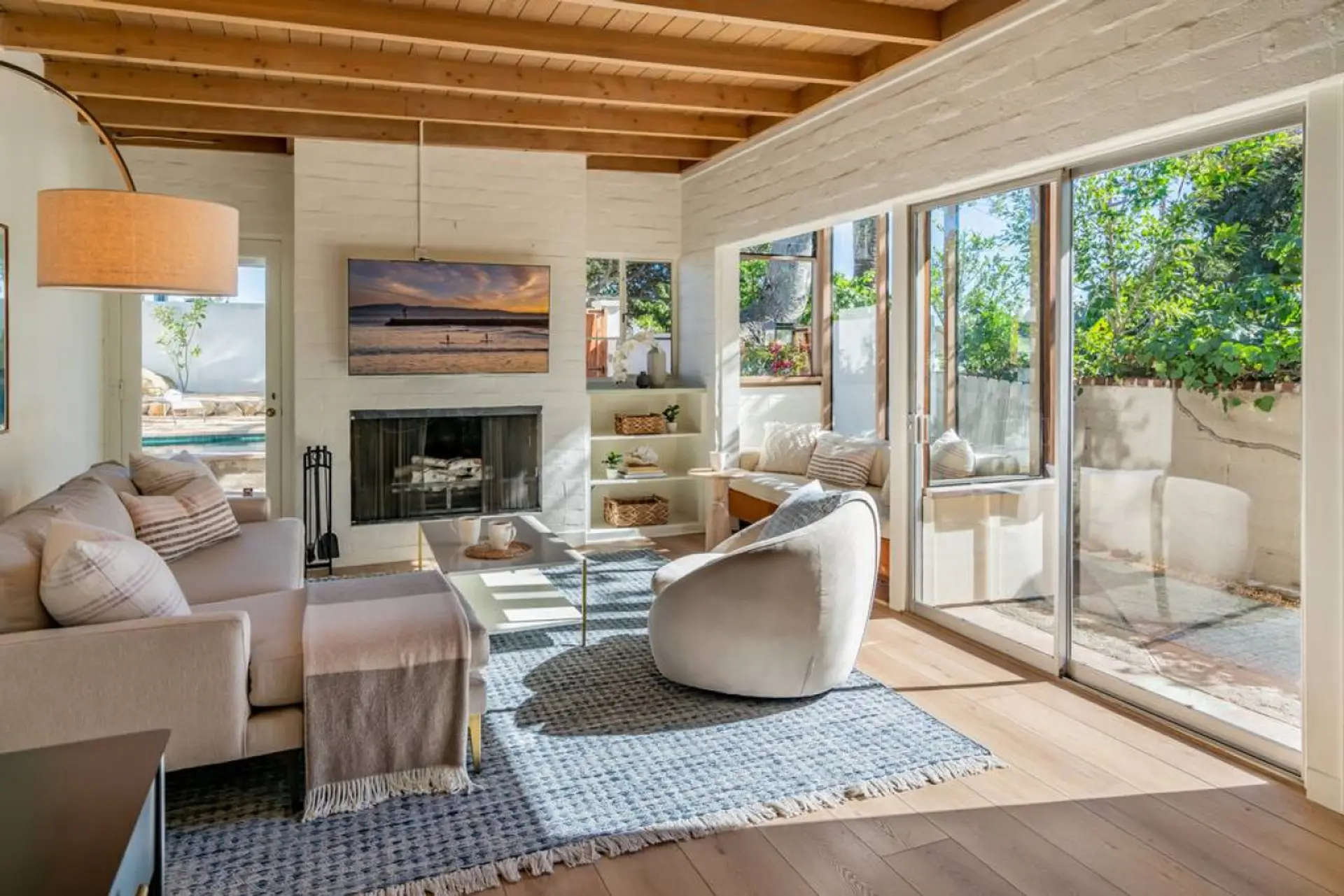 Living Room with Fireplace, TV, and Reading Nook