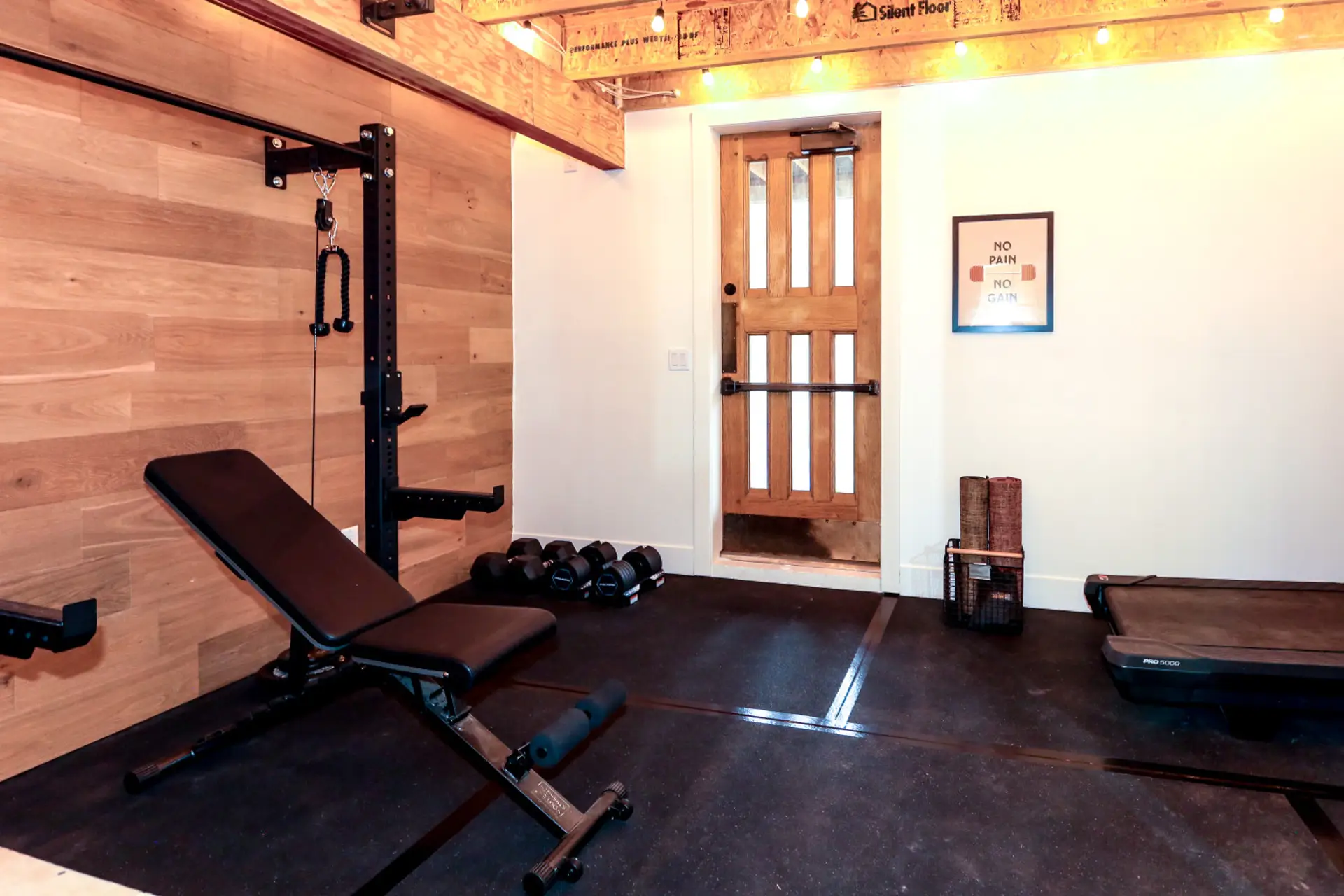 Home gym - weights, dumbbells, and treadmill