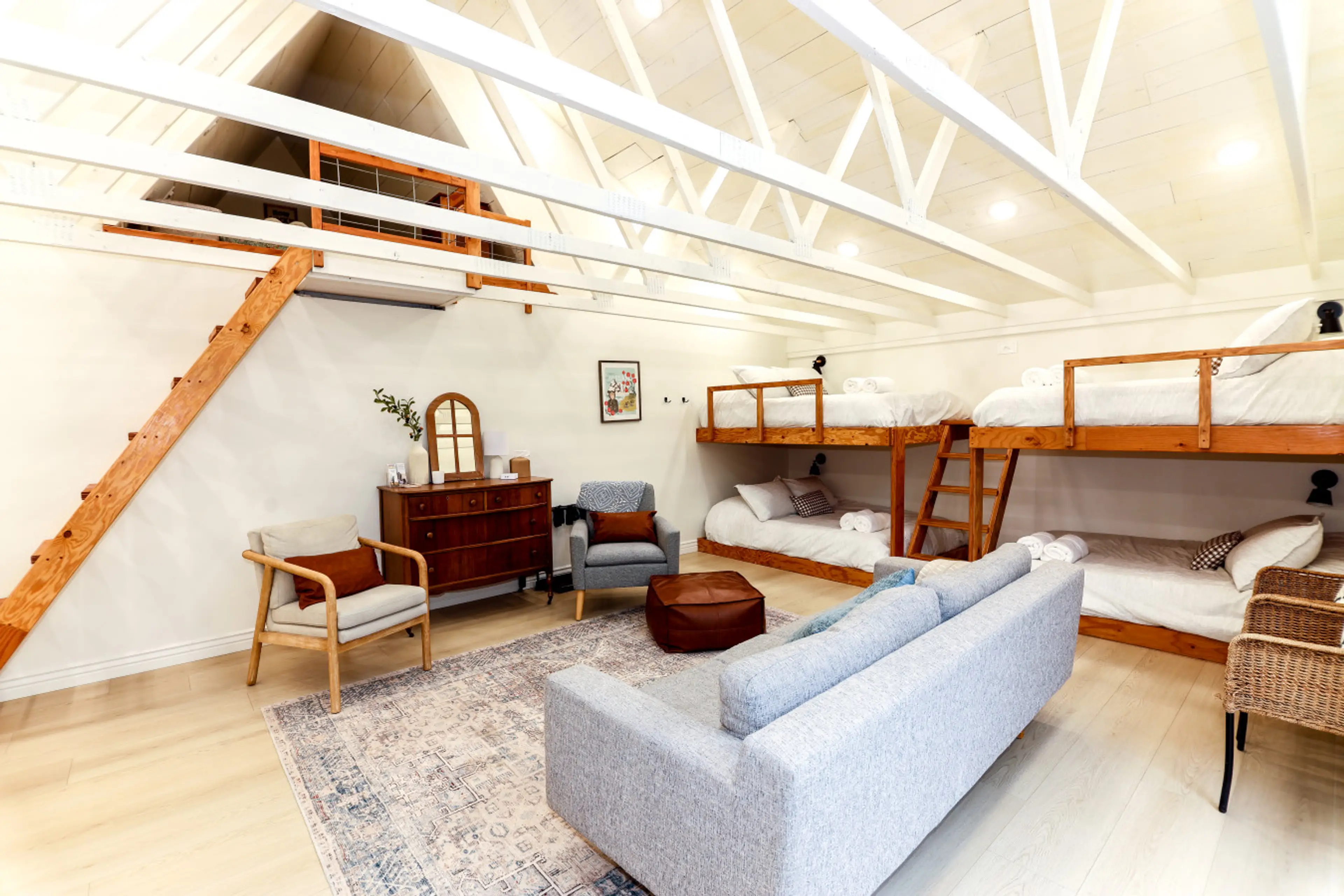 All the beds are in the loft - super cozy and fun!