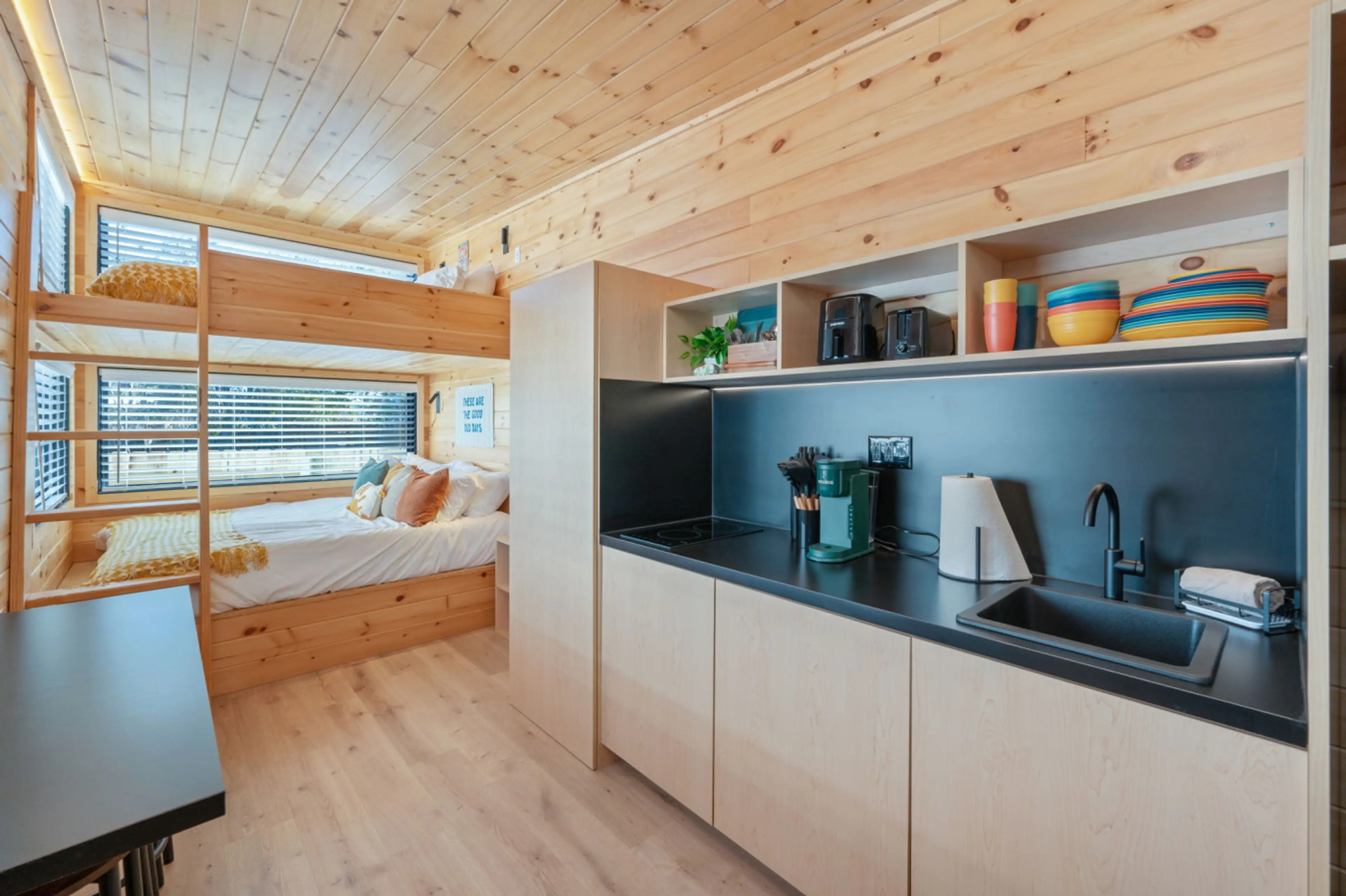 Your perfect cabin retreat—sleep, cook, and relax with ease.