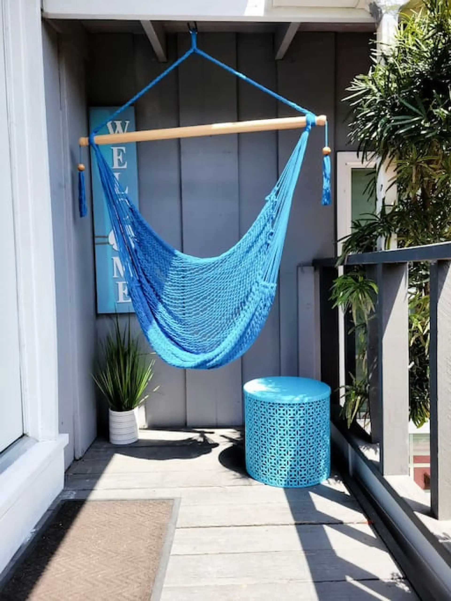 Outside the front door you will be greeted with your own private chair hammock.
