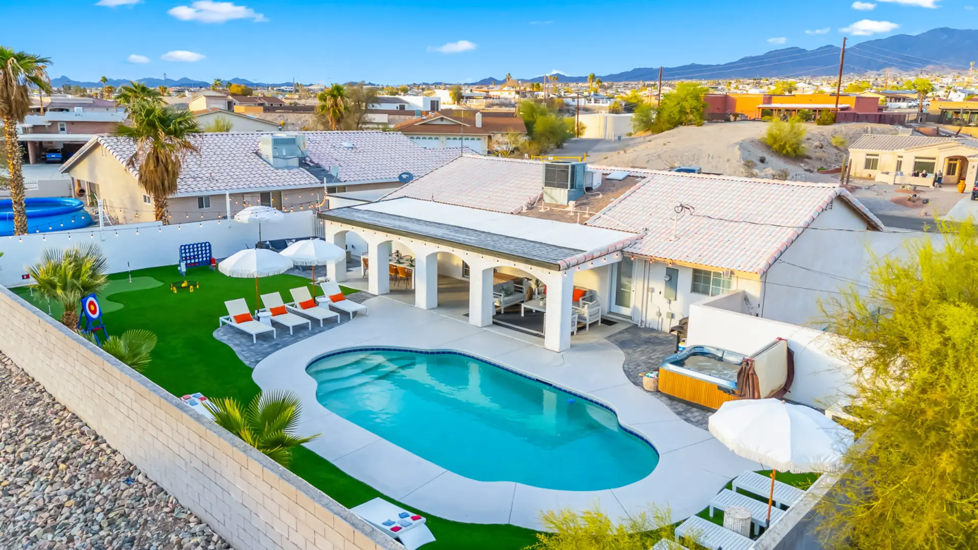 Escape to this luxurious Palm Springs villa, featuring a private pool, game room, and stunning mountain views.