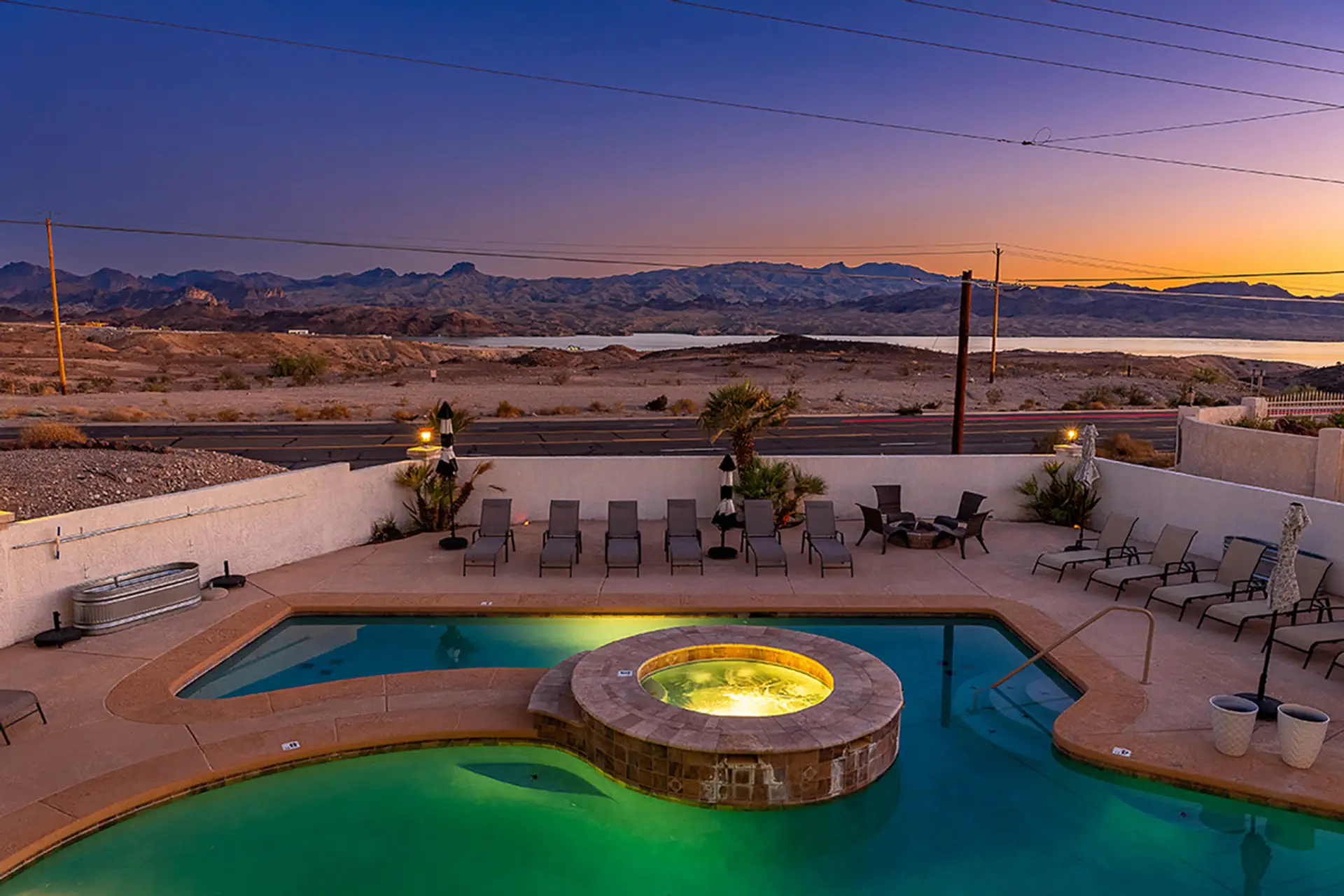 Relax by the illuminated pool and spa.