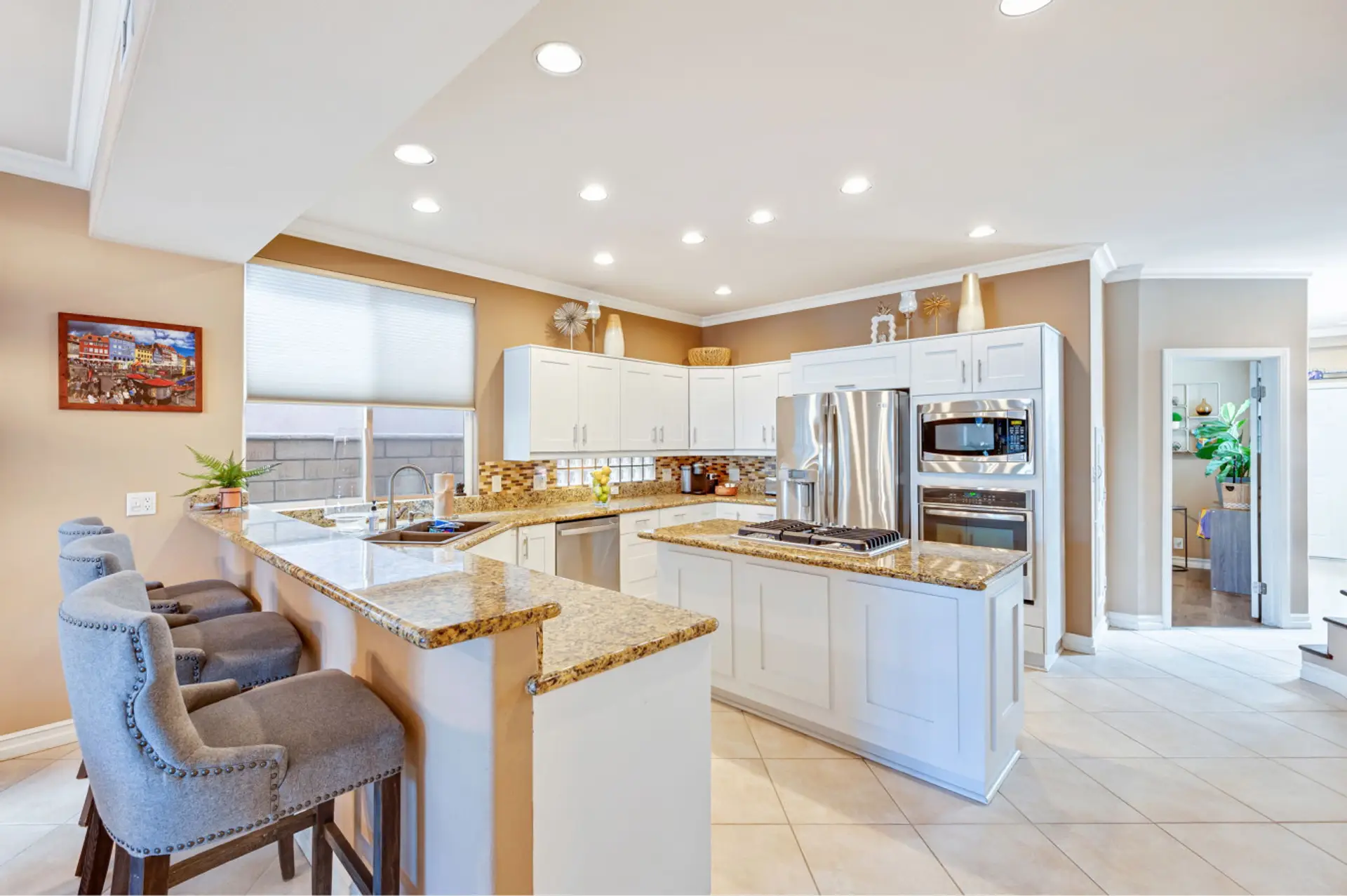 Kitchen island with barstools