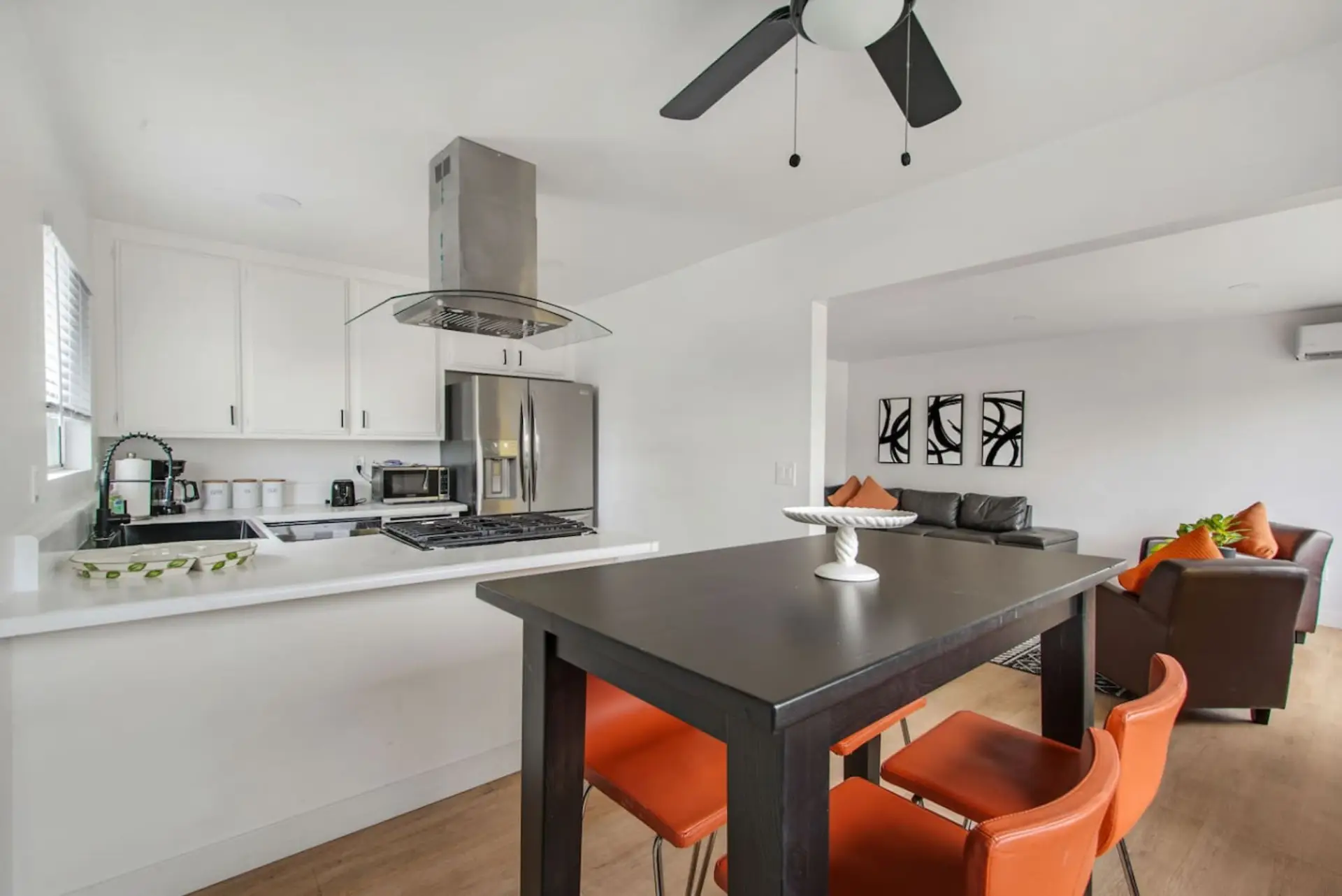 Dining area and fully stocked kitchen.