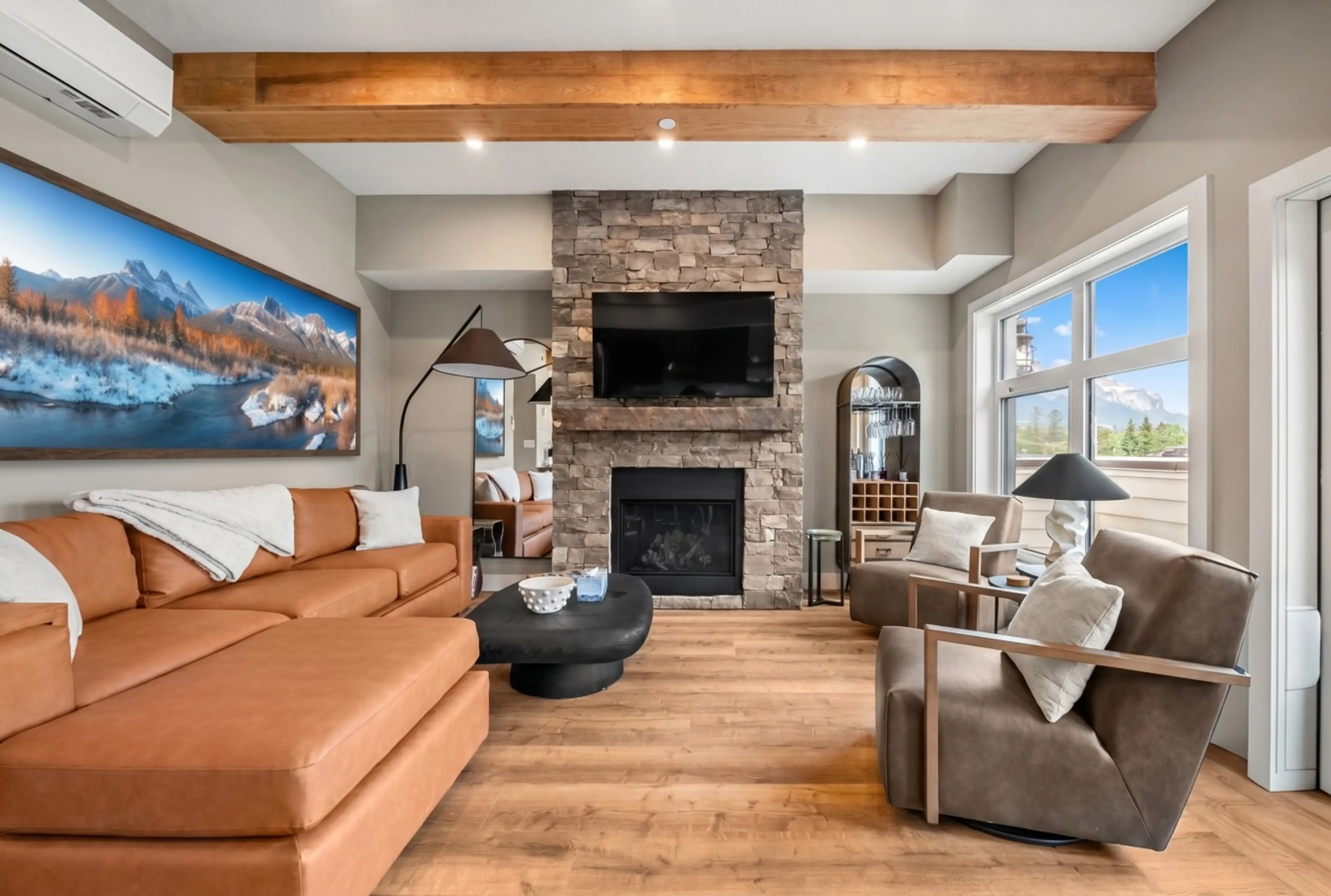 Kick back by the fireplace after a day in the mountains.