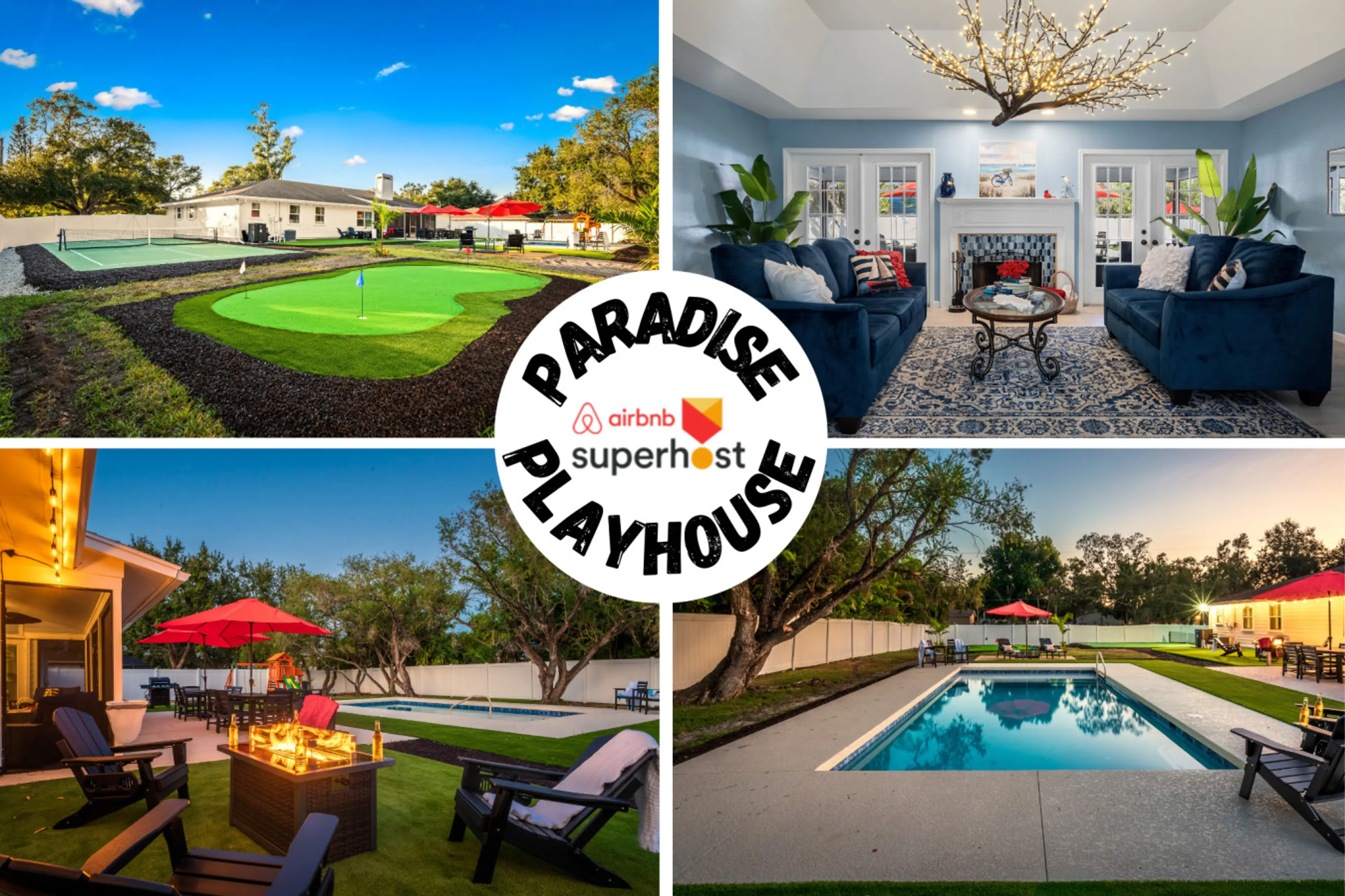 Welcome to "Playhouse Paradise"! Your private resort awaits — pool, pickleball court, putting green, playground, and spacious yard all in one unforgettable stay!