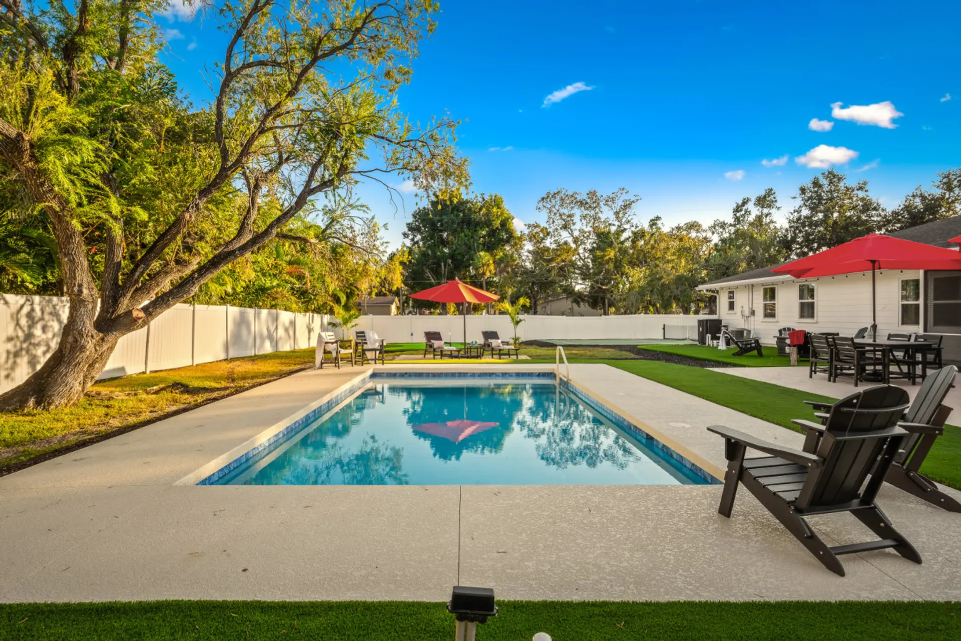 Start your day with a refreshing dip in your private pool, surrounded by sunshine, loungers, and wide-open outdoor living.