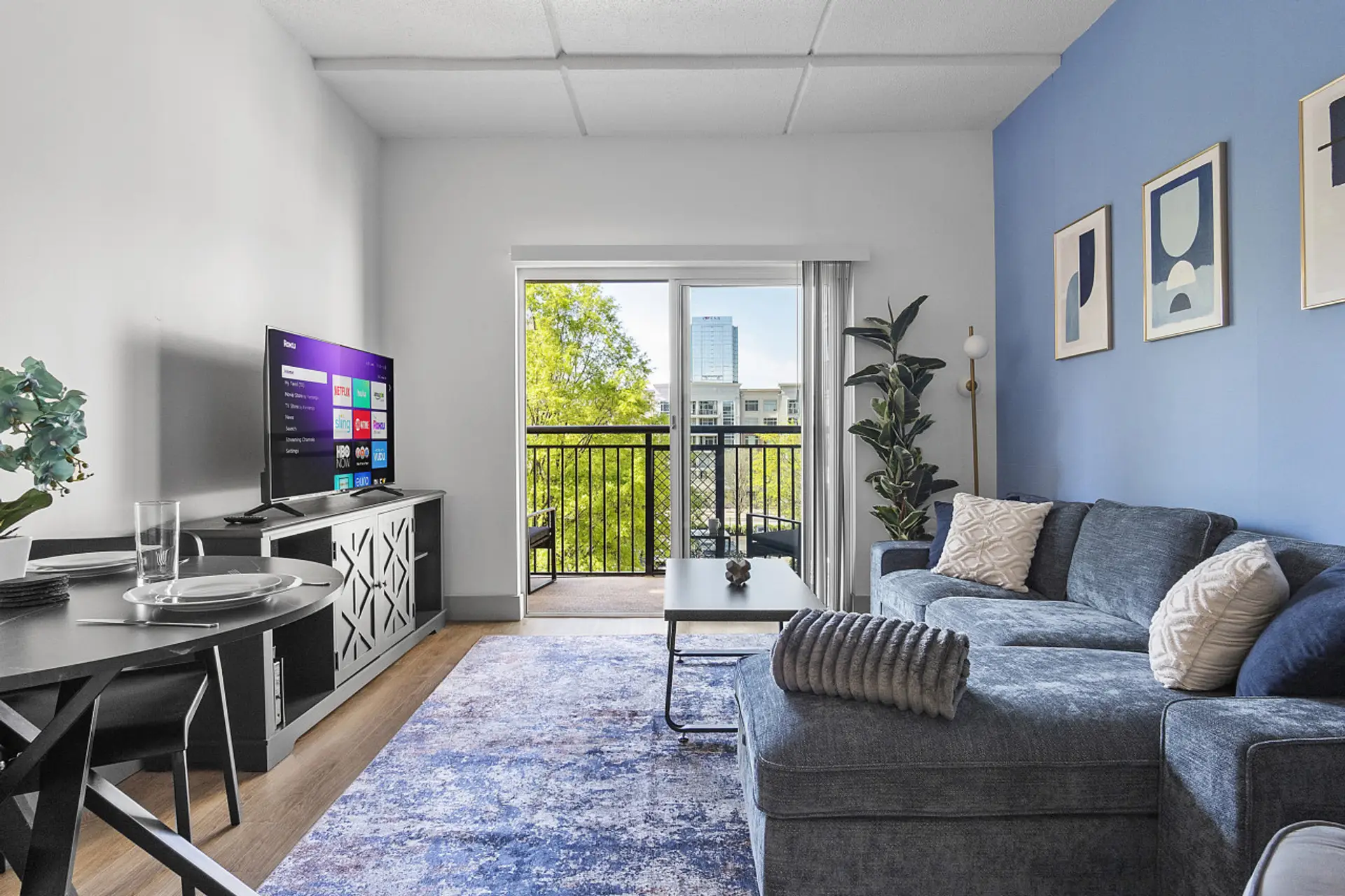 Beautiful 3 bedroom, 2 bathroom apartment complete with a full kitchen, Living Area, AC, desk, TV, washer/dryer, balcony, & much more!