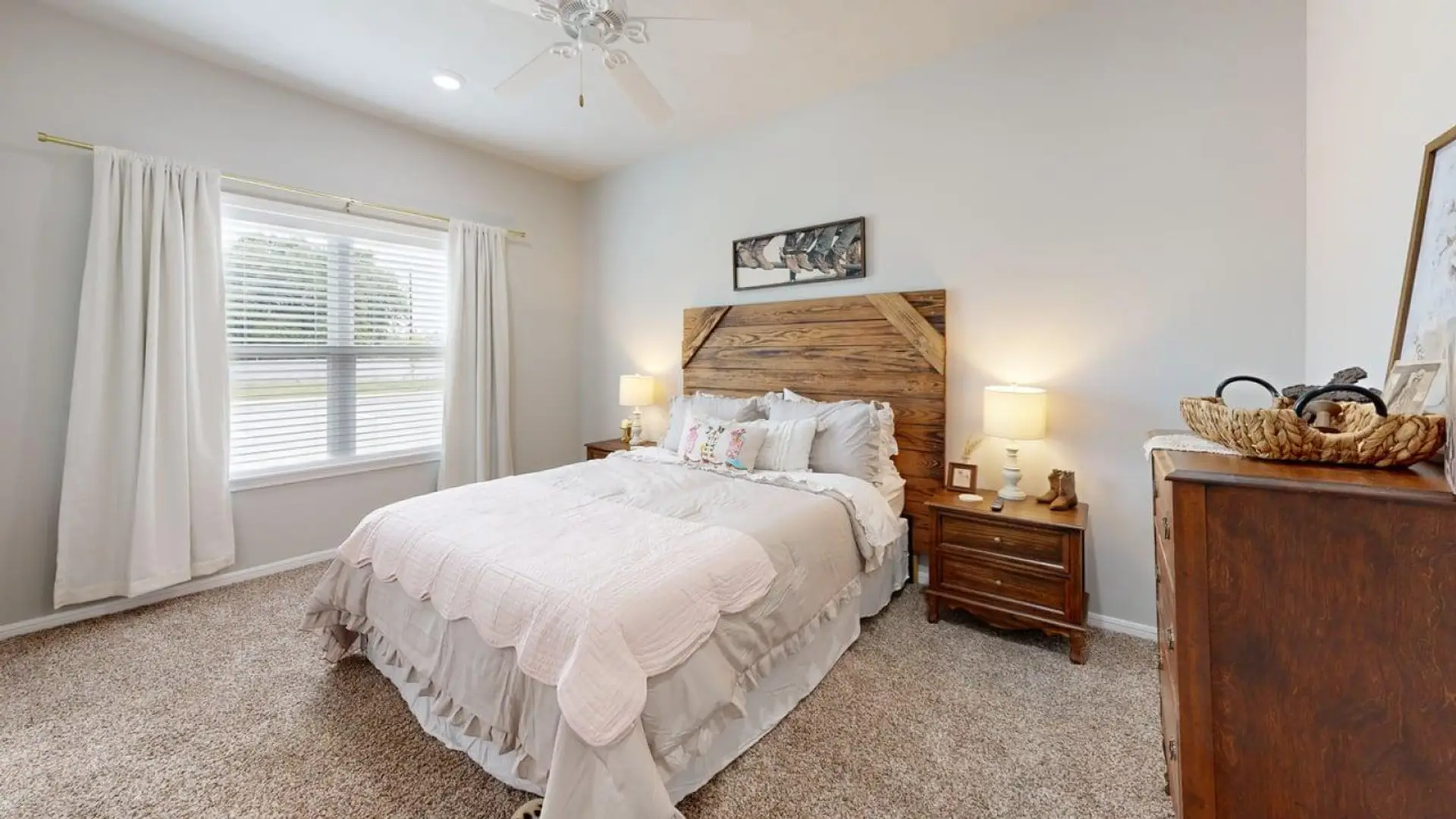 Primary bedroom with queen bed & TV