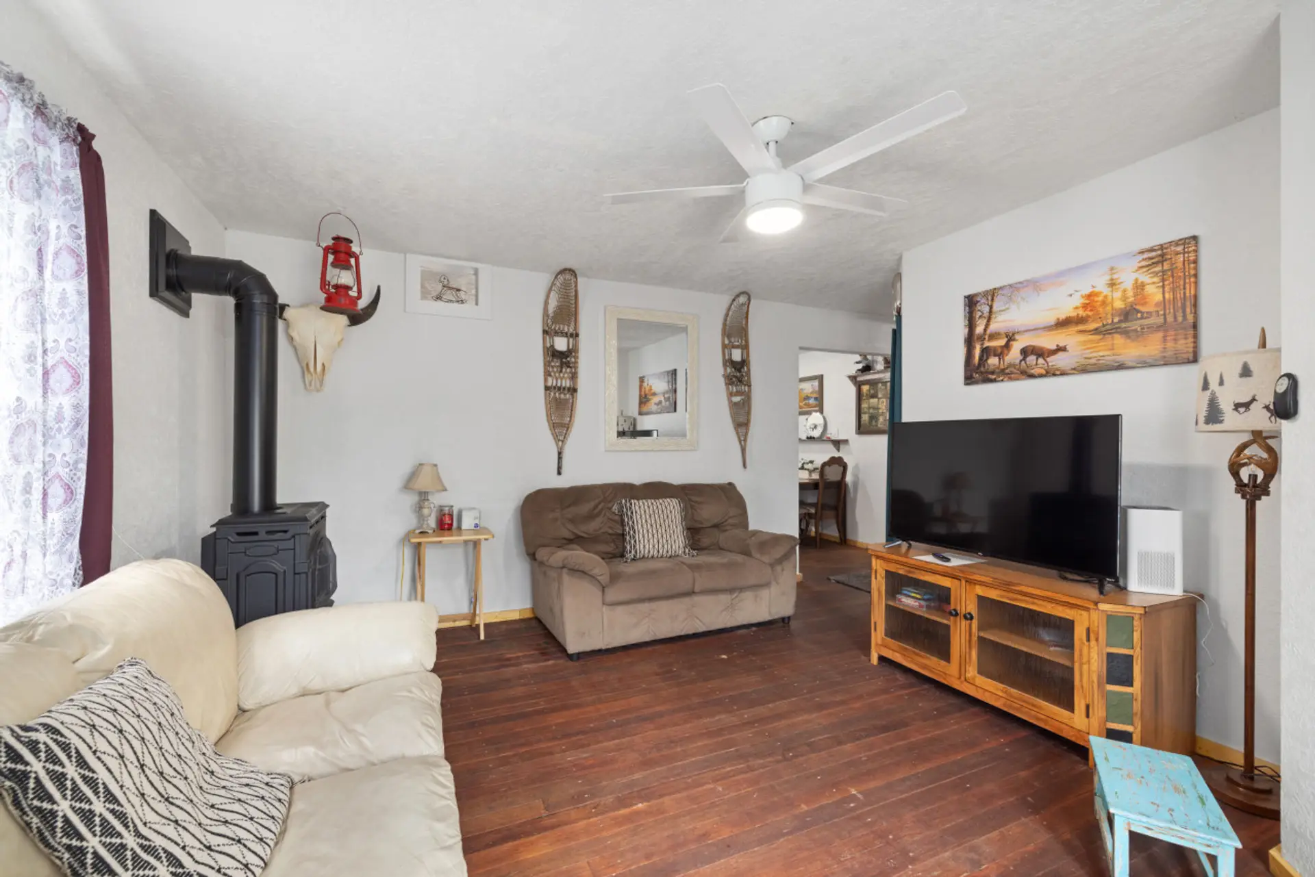 Living room, tv, and rustic decor