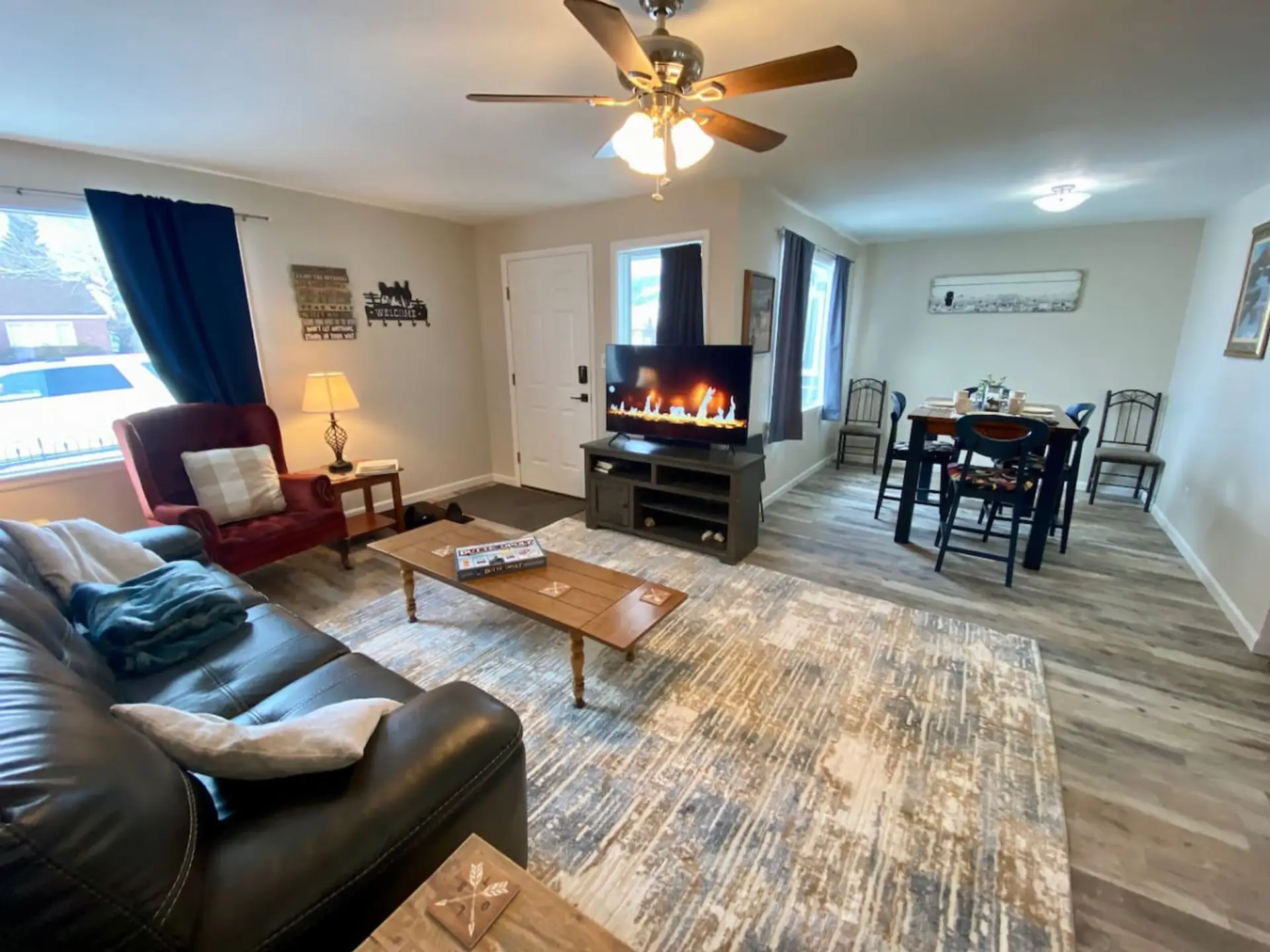 Open living room and dining space